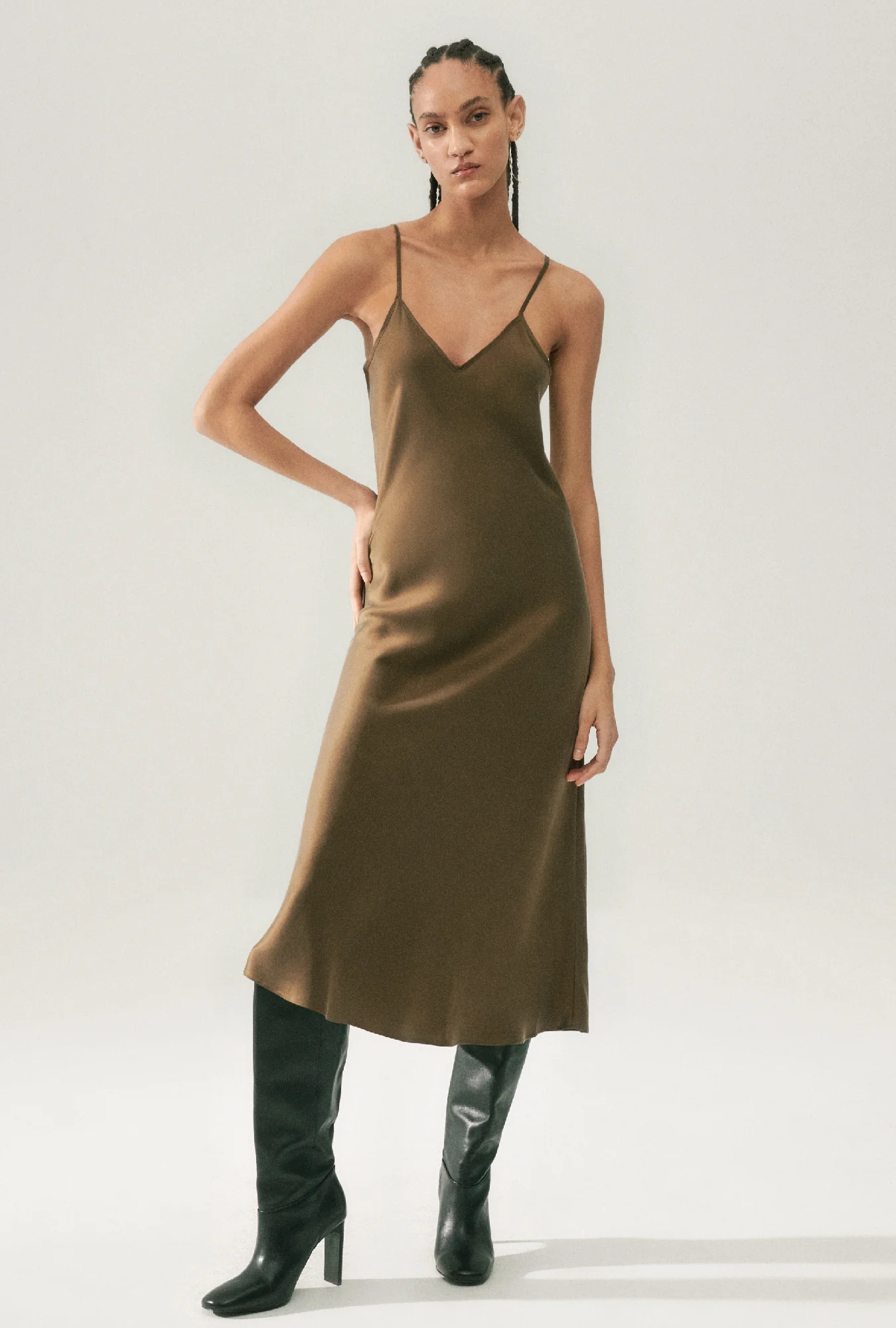 90s Slip Dress Dark Earth - Image 2