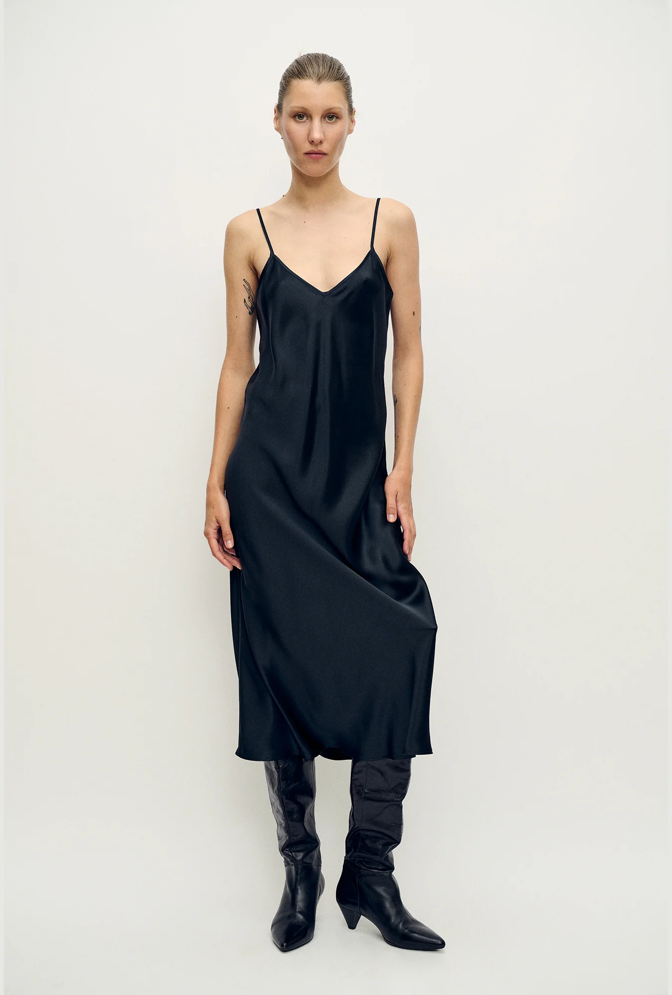 90S Slip Dress Black Satin - Image 2