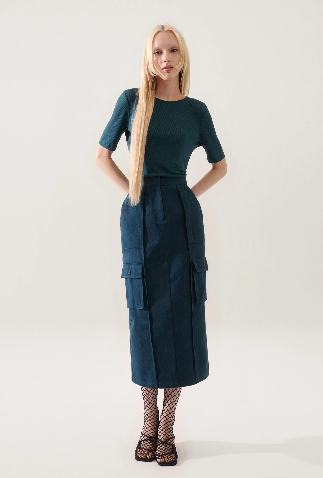 Canvas Cargo Skirt Teal - Image 3