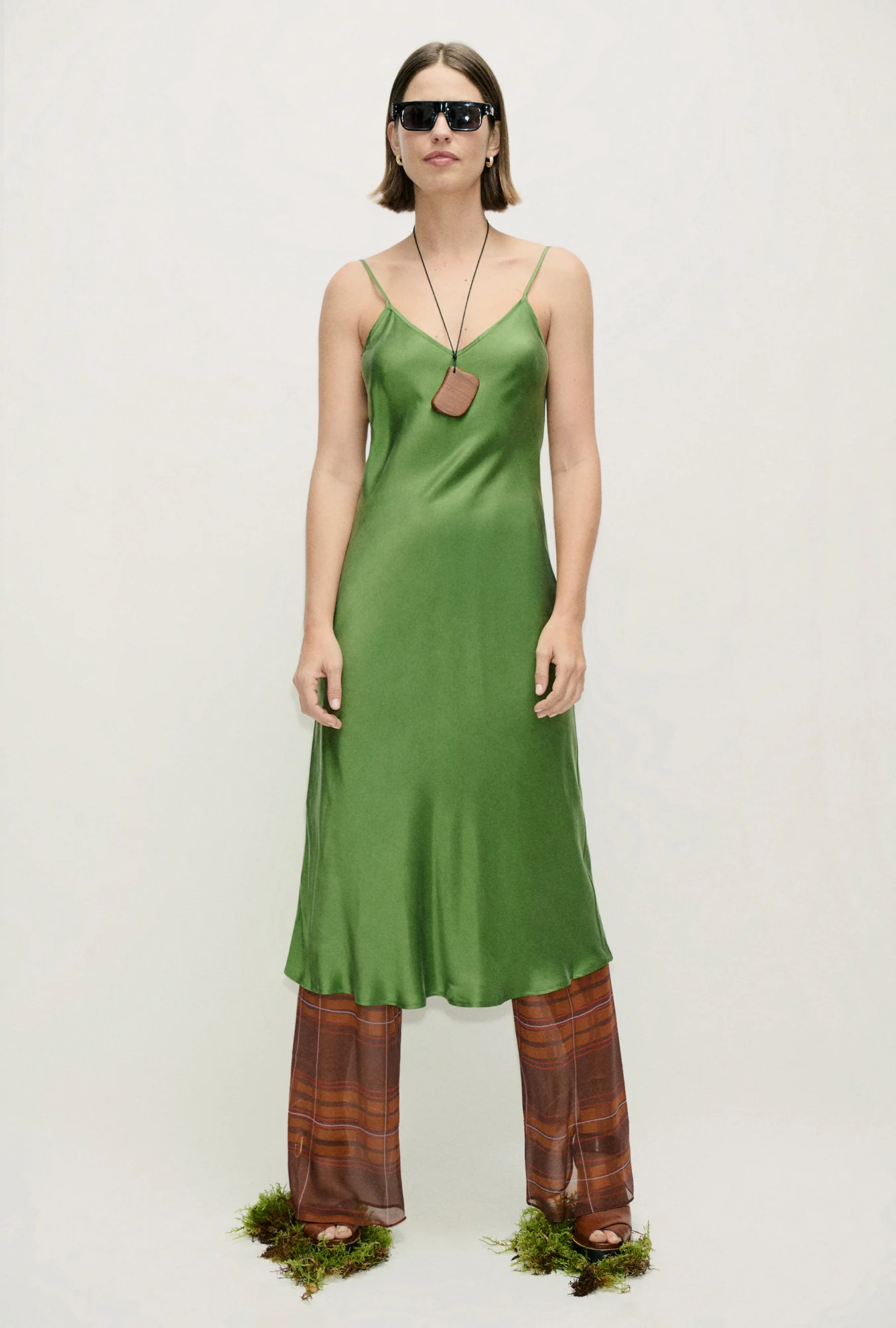 Chiffon Bias Cut Pants Root Plaid