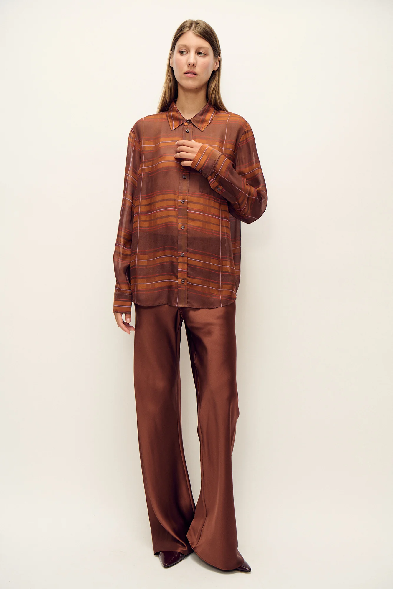 Chiffon Boyfriend Shirt Root Plaid - Image 2