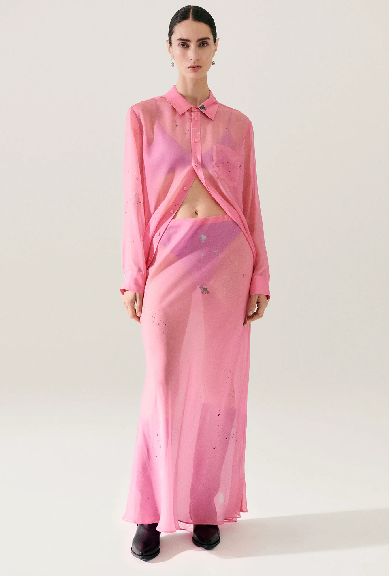 Chiffon Long Bias Cut Skirt Hog Wash - Image 3