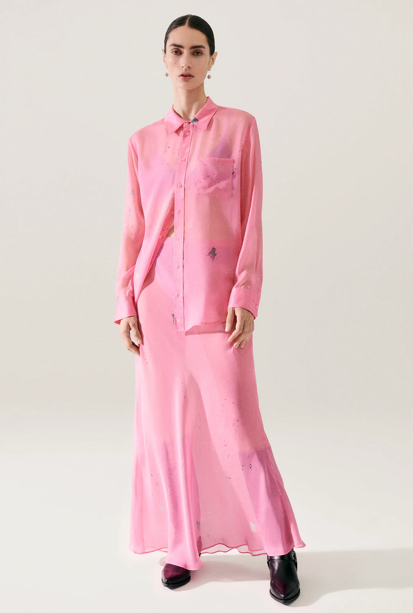Chiffon Long Bias Cut Skirt Hog Wash - Image 5