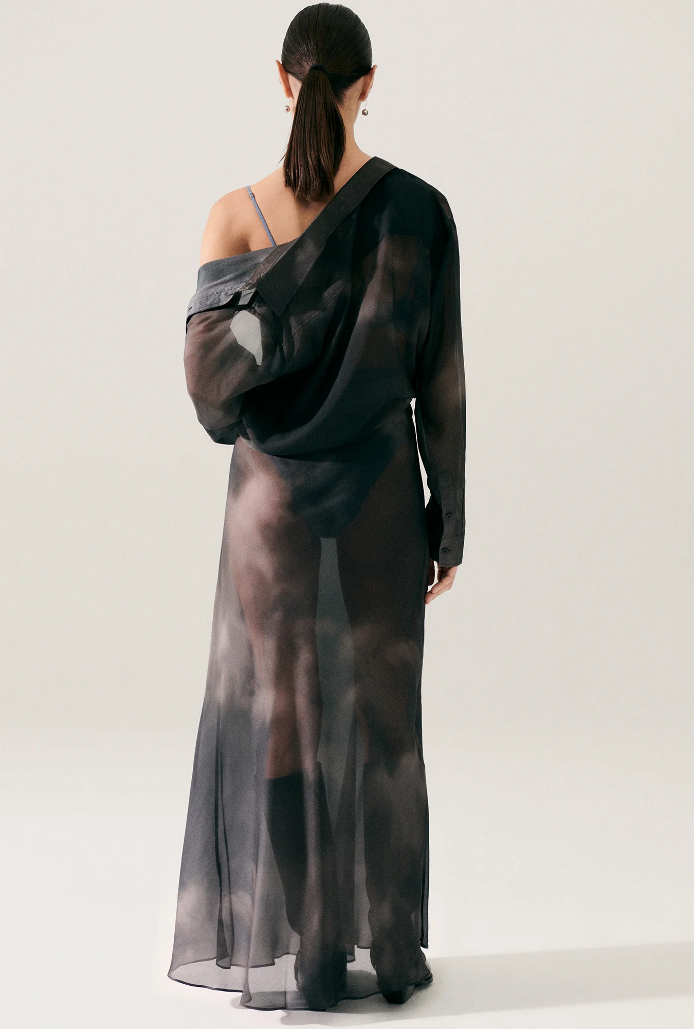 Chiffon Long Bias Cut Skirt Smoke - Image 3