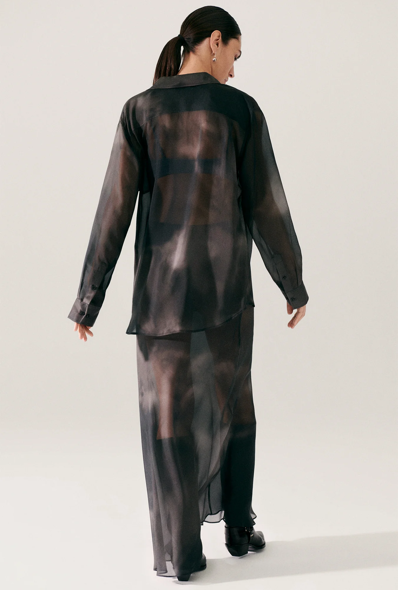 Chiffon Long Bias Cut Skirt Smoke - Image 4