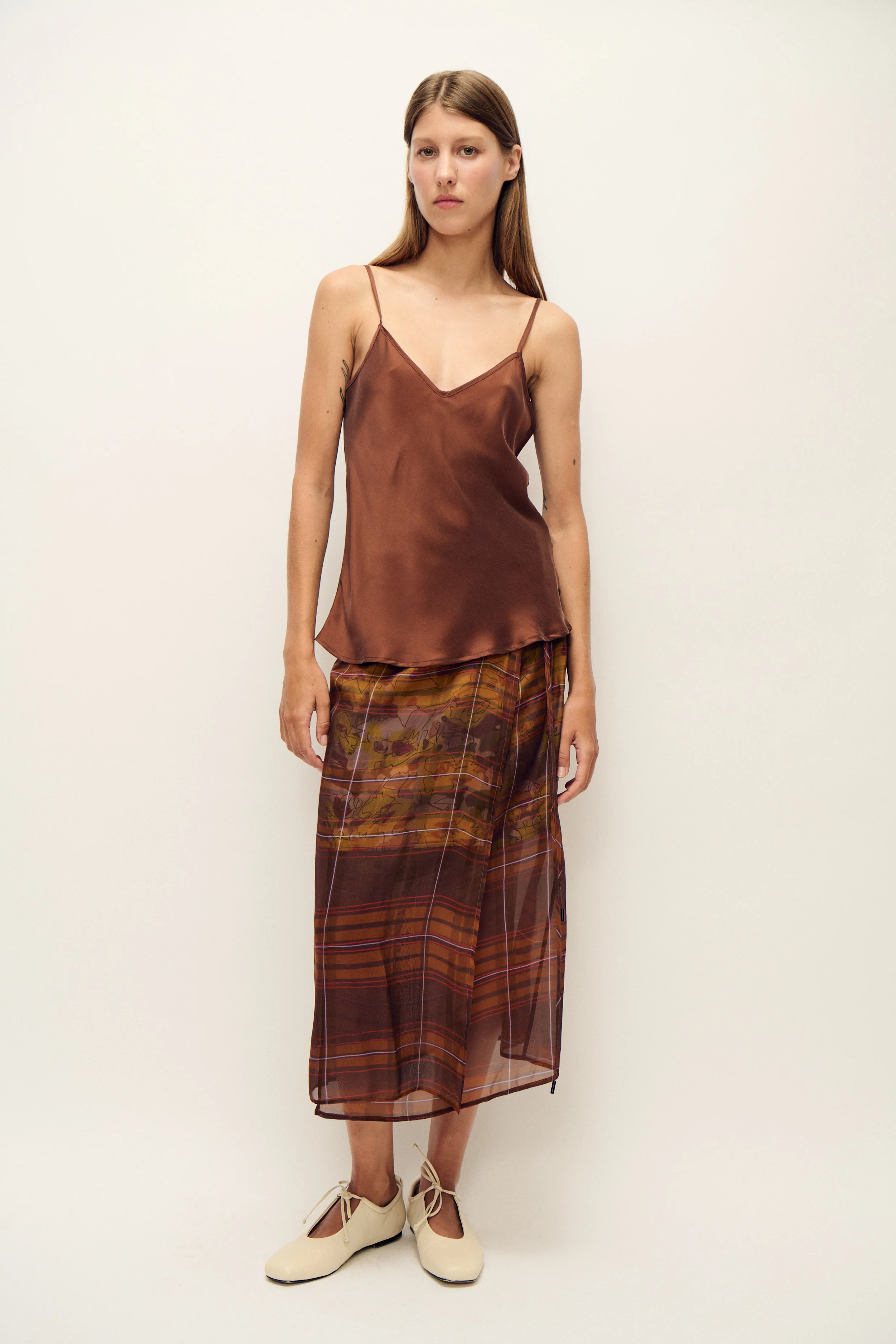 Chiffon Wrap Skirt Root Plaid / Sunflower Floral - Image 2