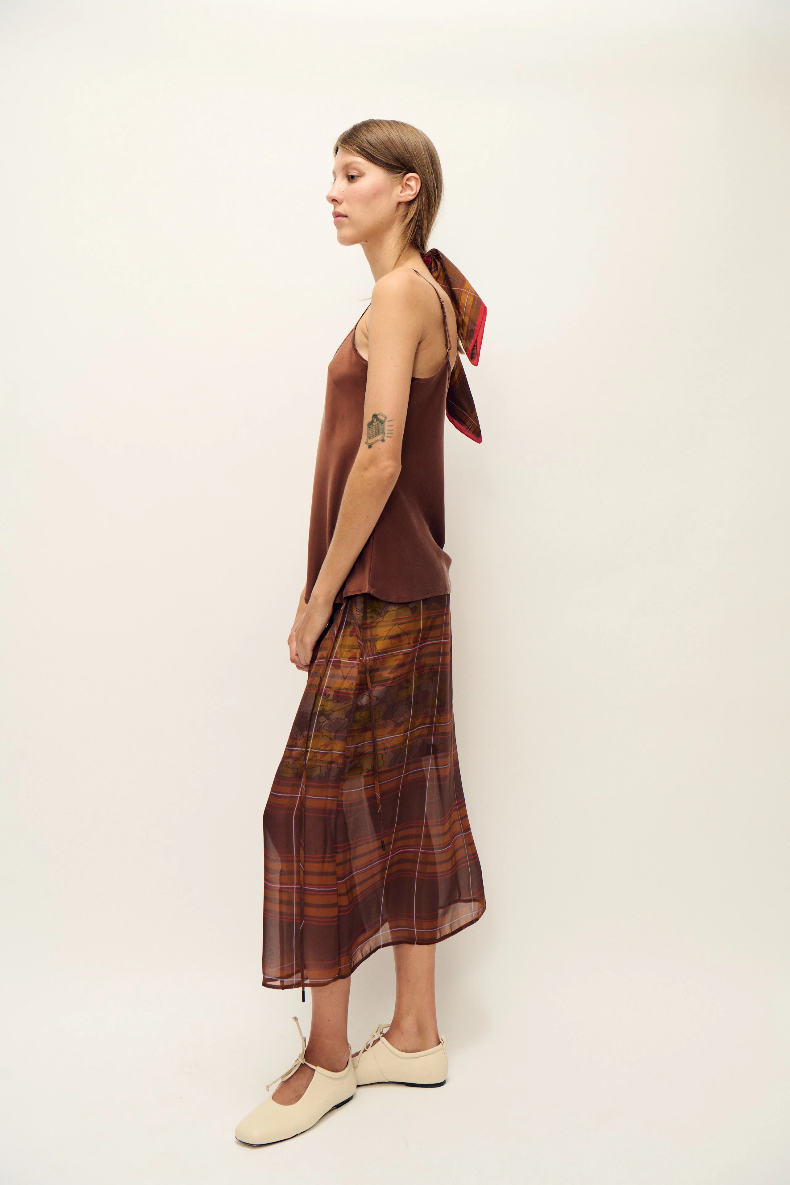 Chiffon Wrap Skirt Root Plaid / Sunflower Floral - Image 4