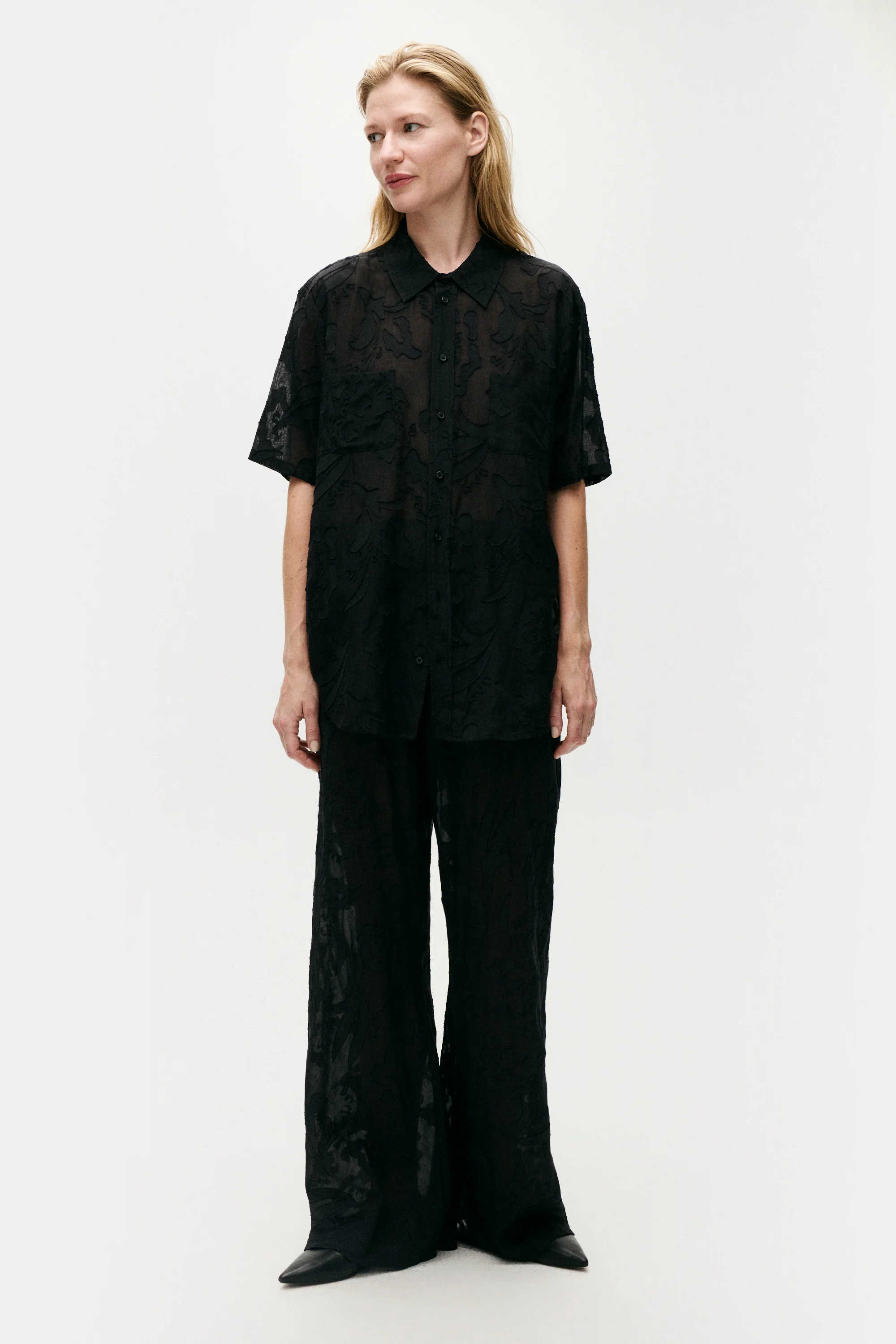 Clip Silk Short Sleeve Boyfriend Shirt Black - Image 2