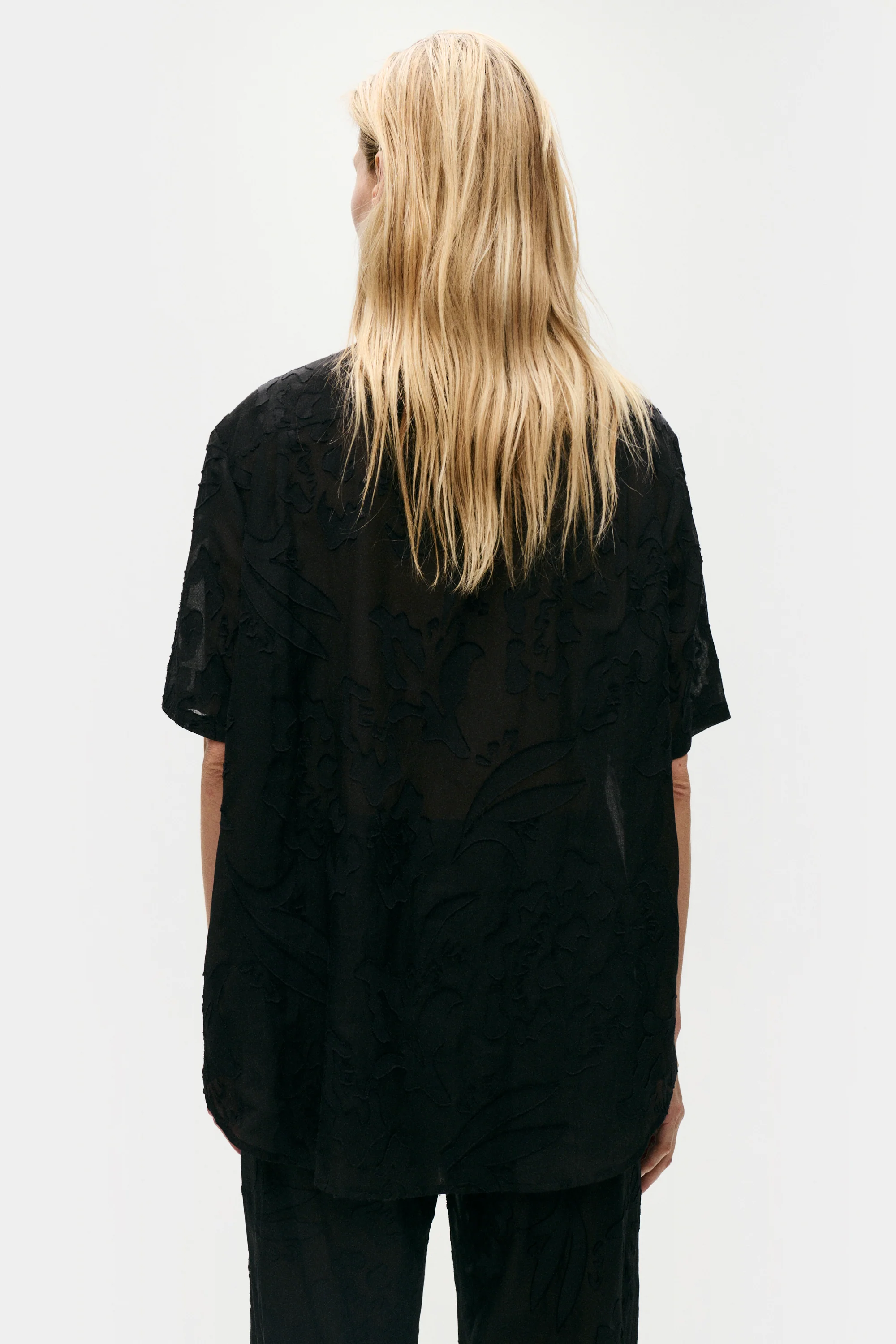 Clip Silk Short Sleeve Boyfriend Shirt Black - Image 3