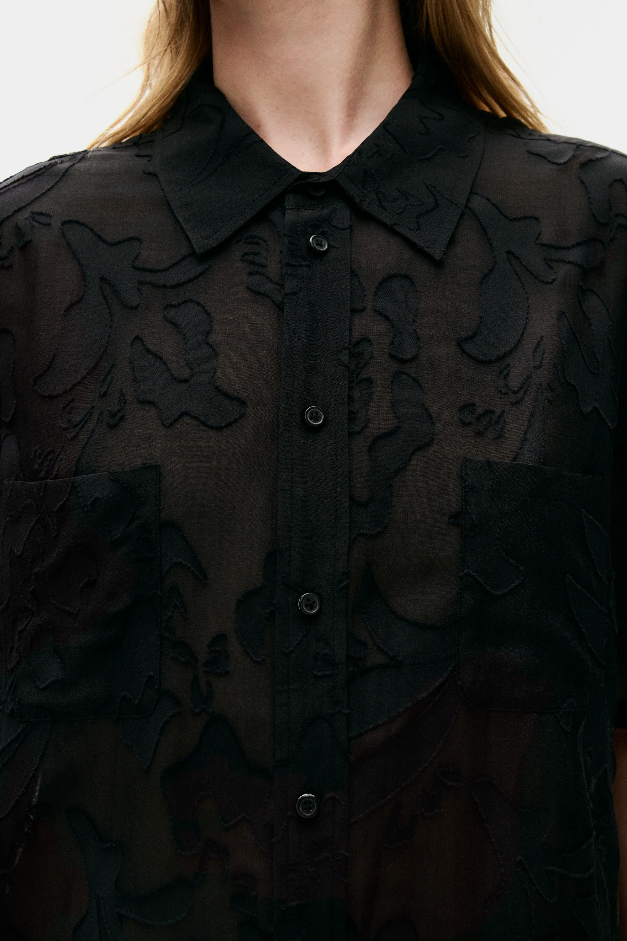 Clip Silk Short Sleeve Boyfriend Shirt Black - Image 4