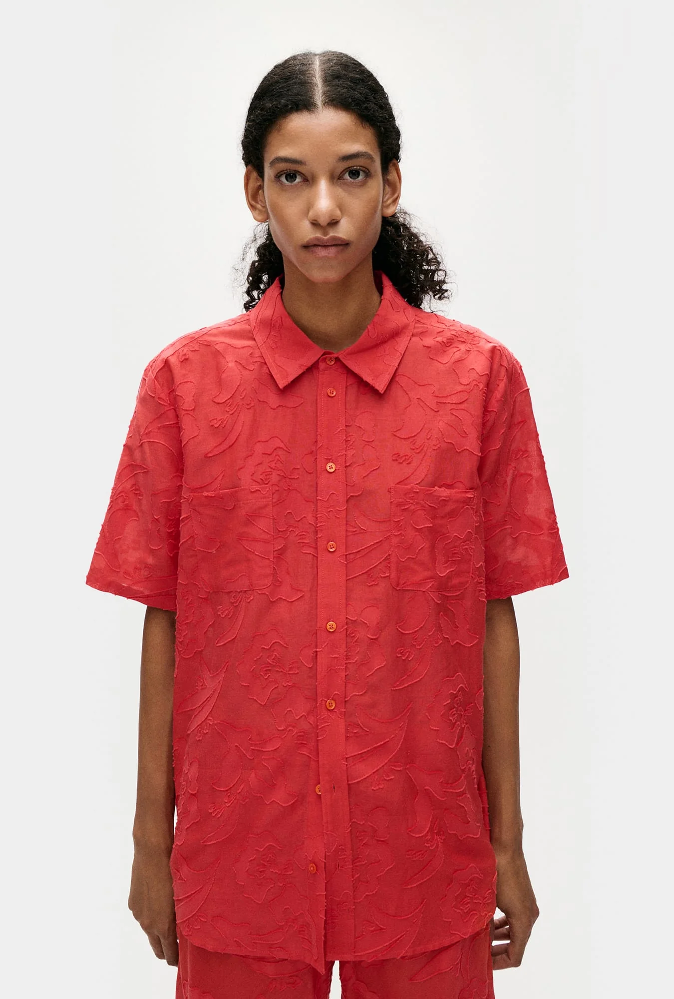 Clip Silk Short Sleeve Boyfriend Shirt Geranium - Image 2