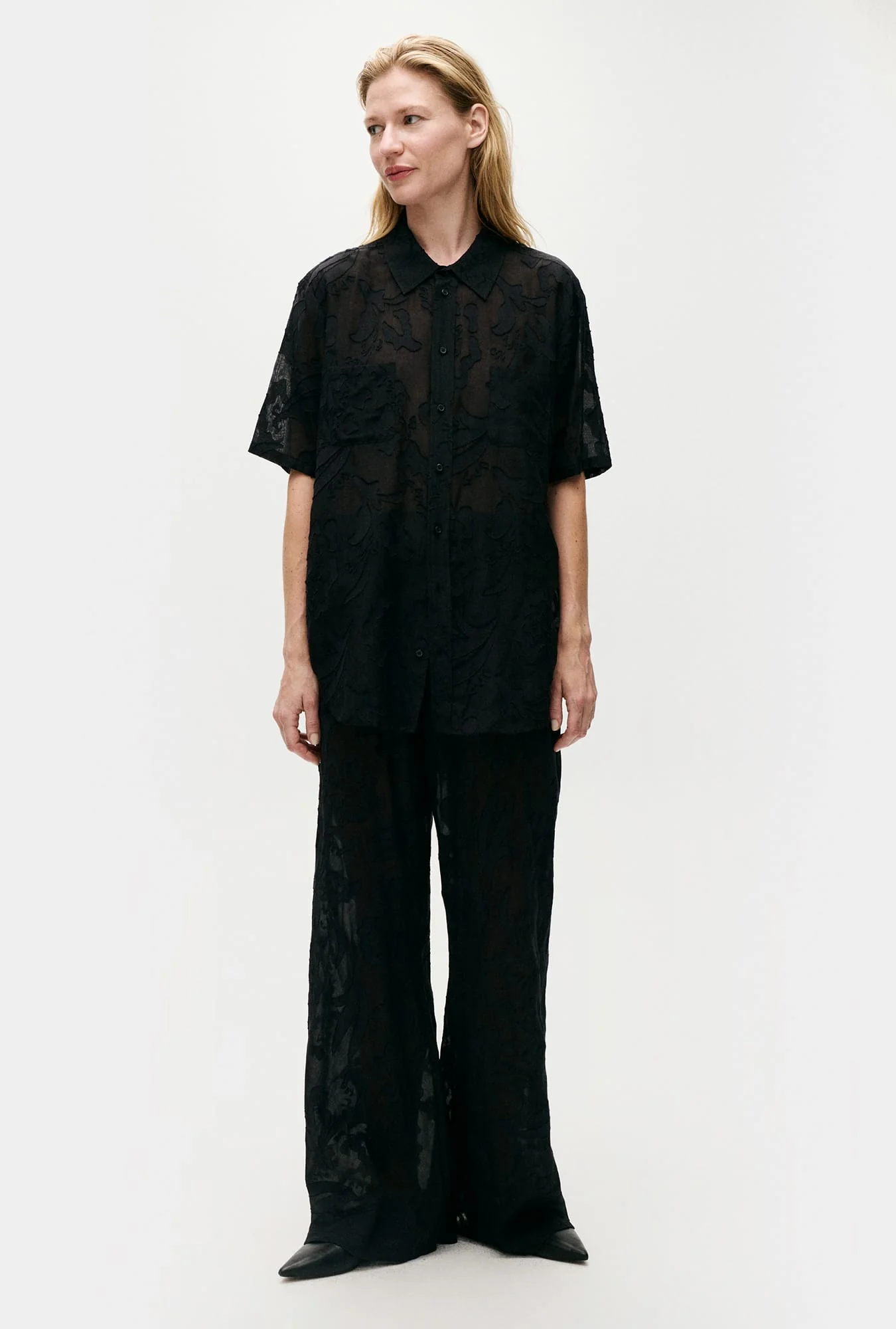 Clip Silk Short Sleeve Boyfriend Shirt Tulipa Black - Image 2