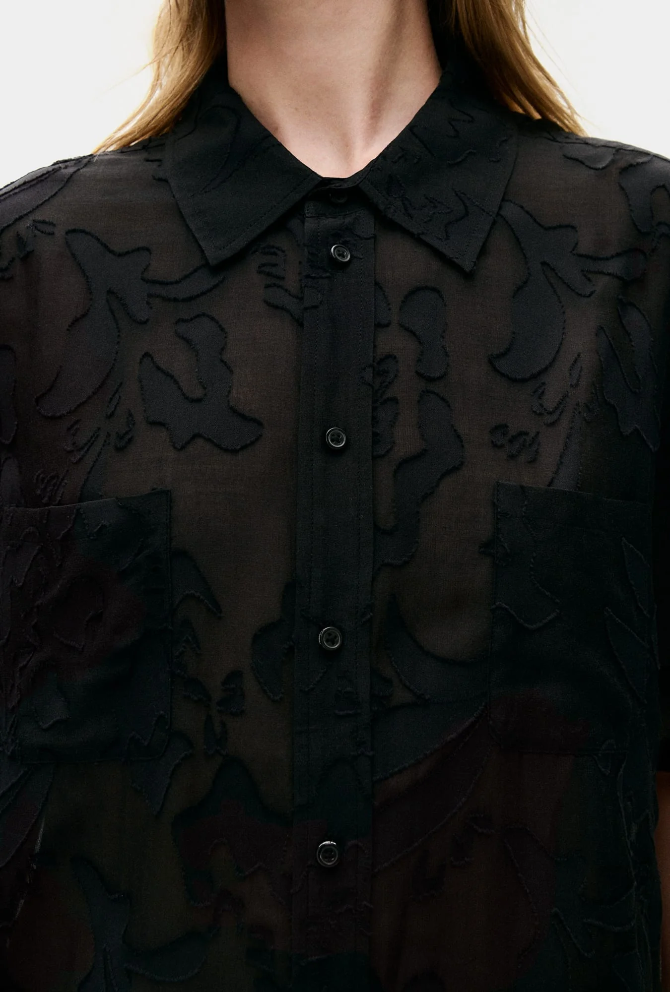 Clip Silk Short Sleeve Boyfriend Shirt Tulipa Black - Image 4