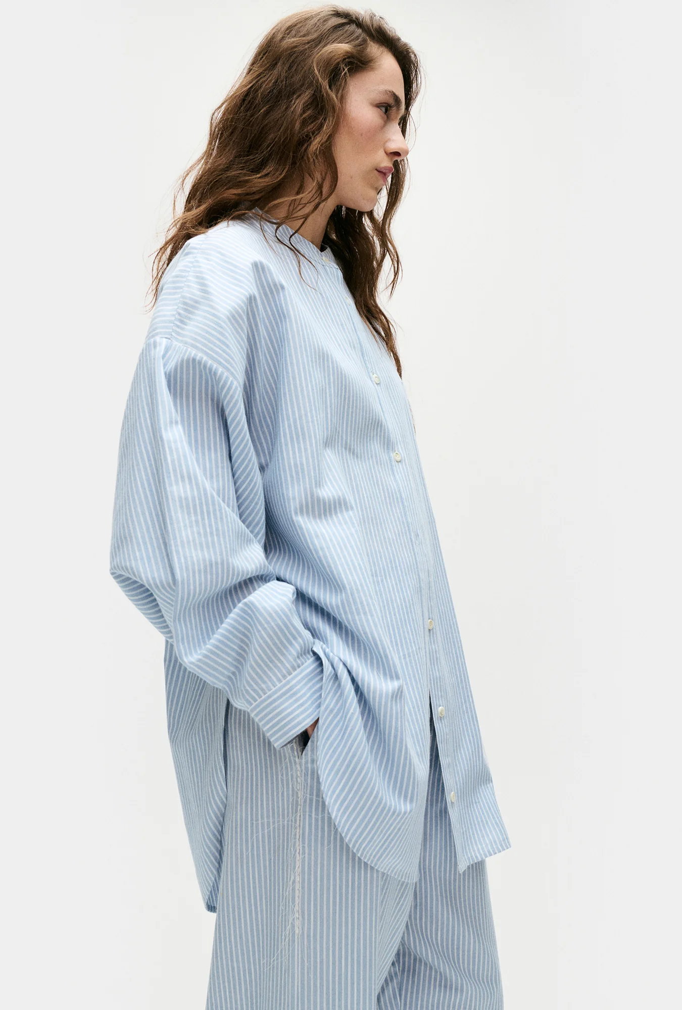 Cotton Collarless Round Shirt Storm Stripe - Image 3