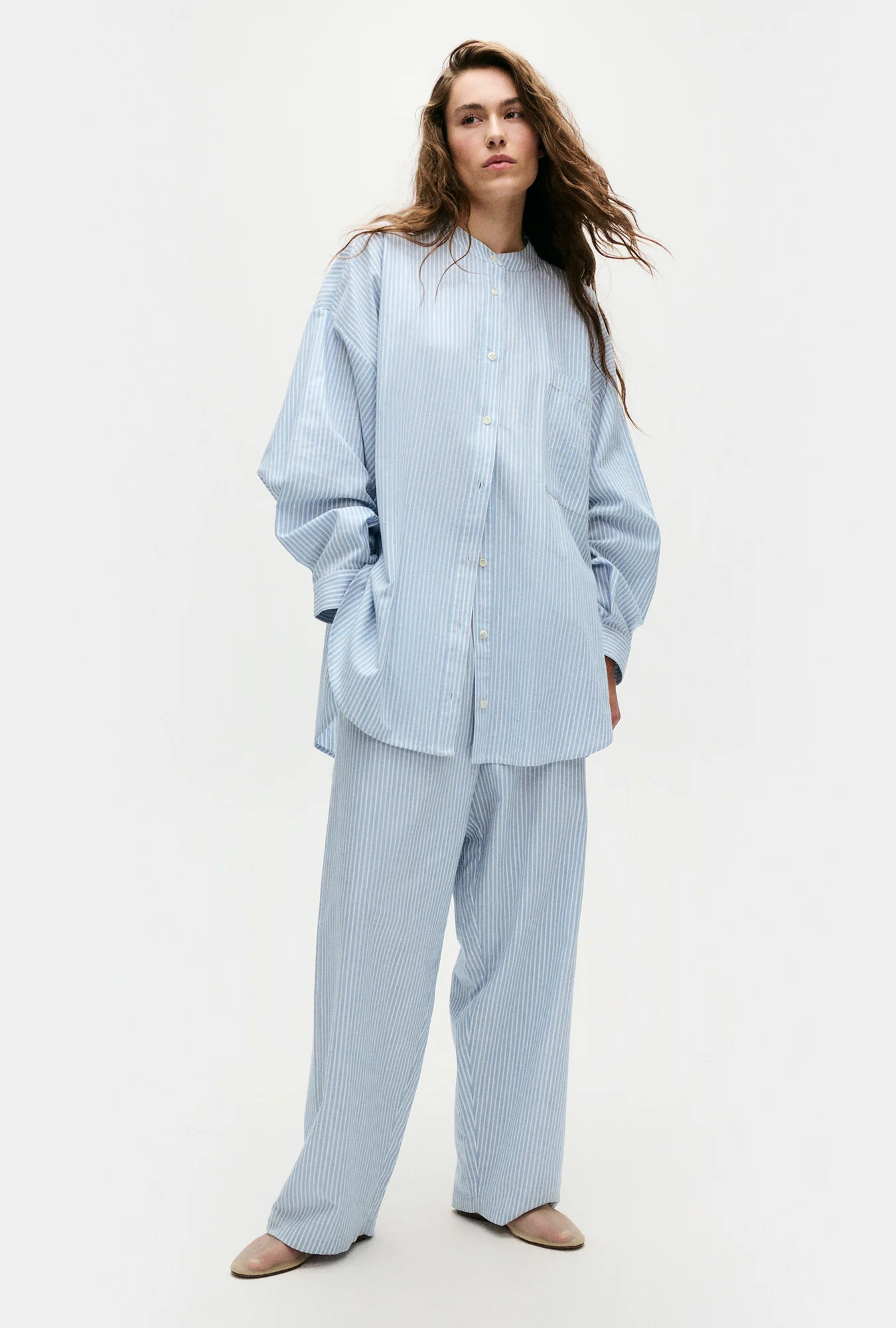 Cotton Collarless Round Shirt Storm Stripe - Image 4