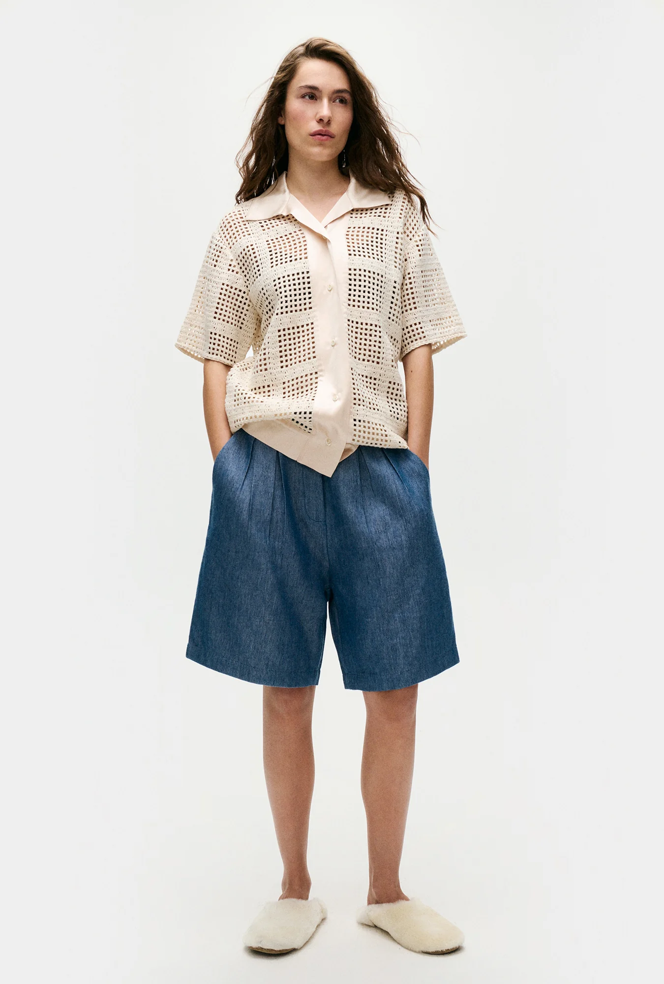 Cotton Grid Grandpa Shirt Natural - Image 2