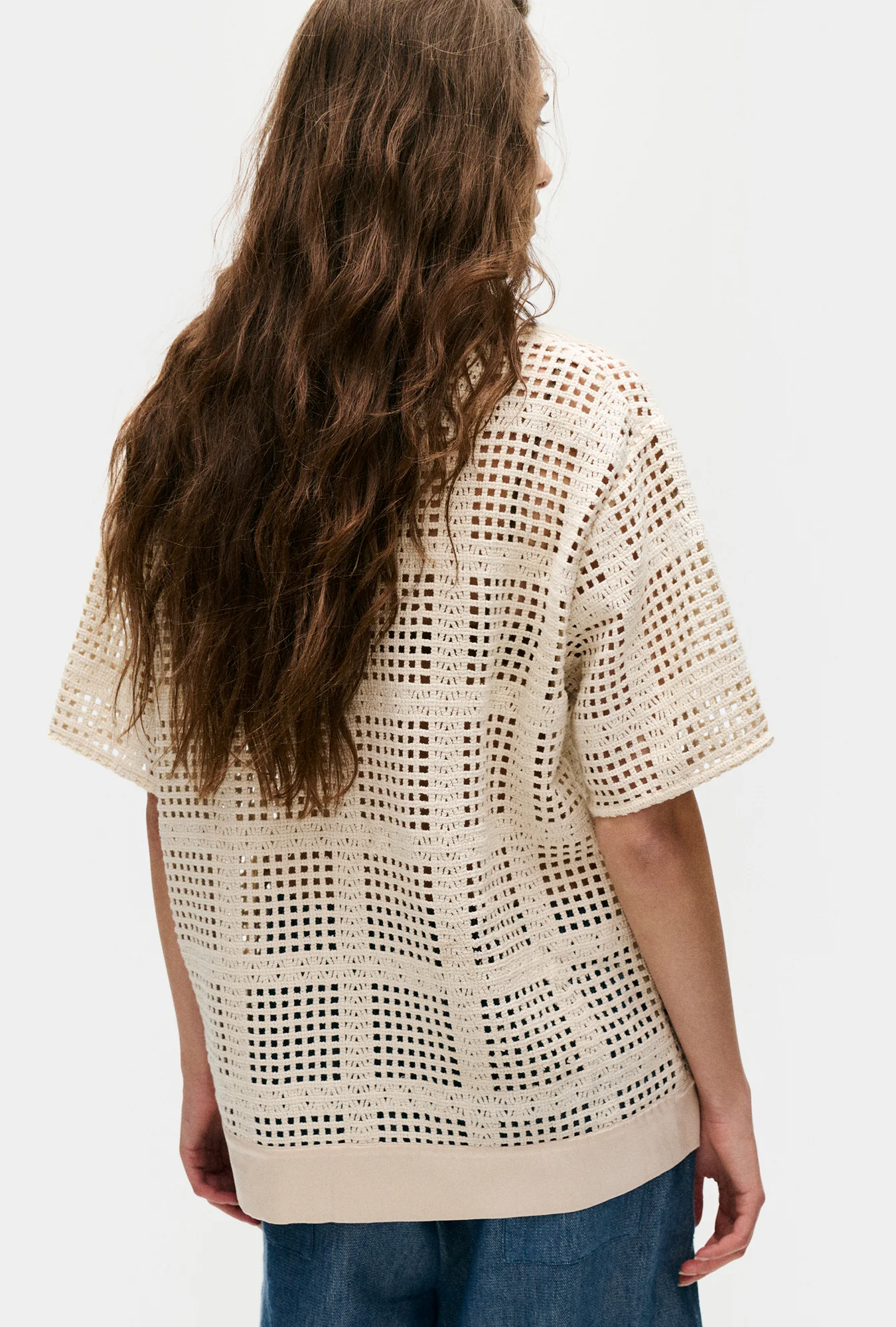 Cotton Grid Grandpa Shirt Natural - Image 4