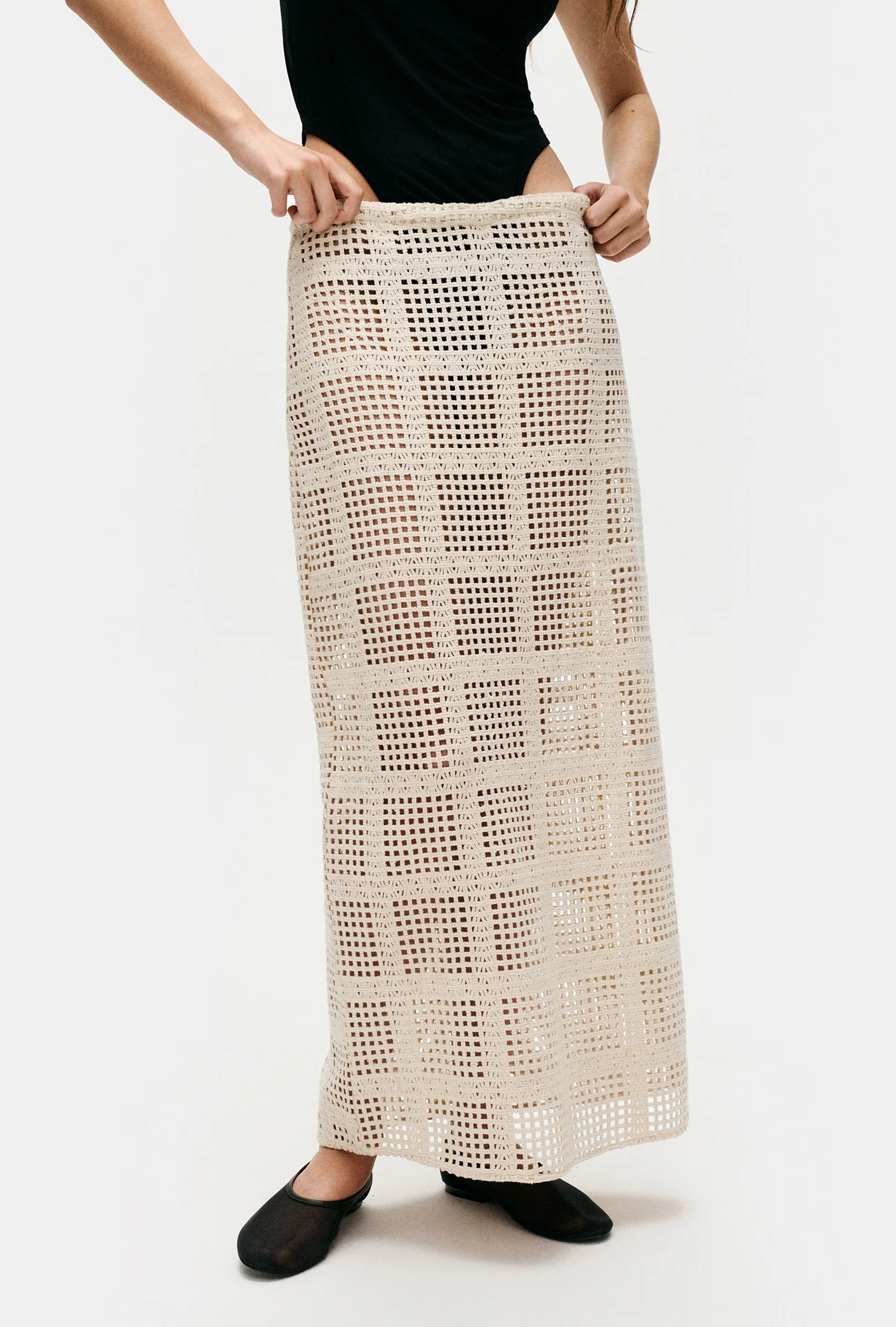 Cotton Grid Long Skirt Natural - Image 3
