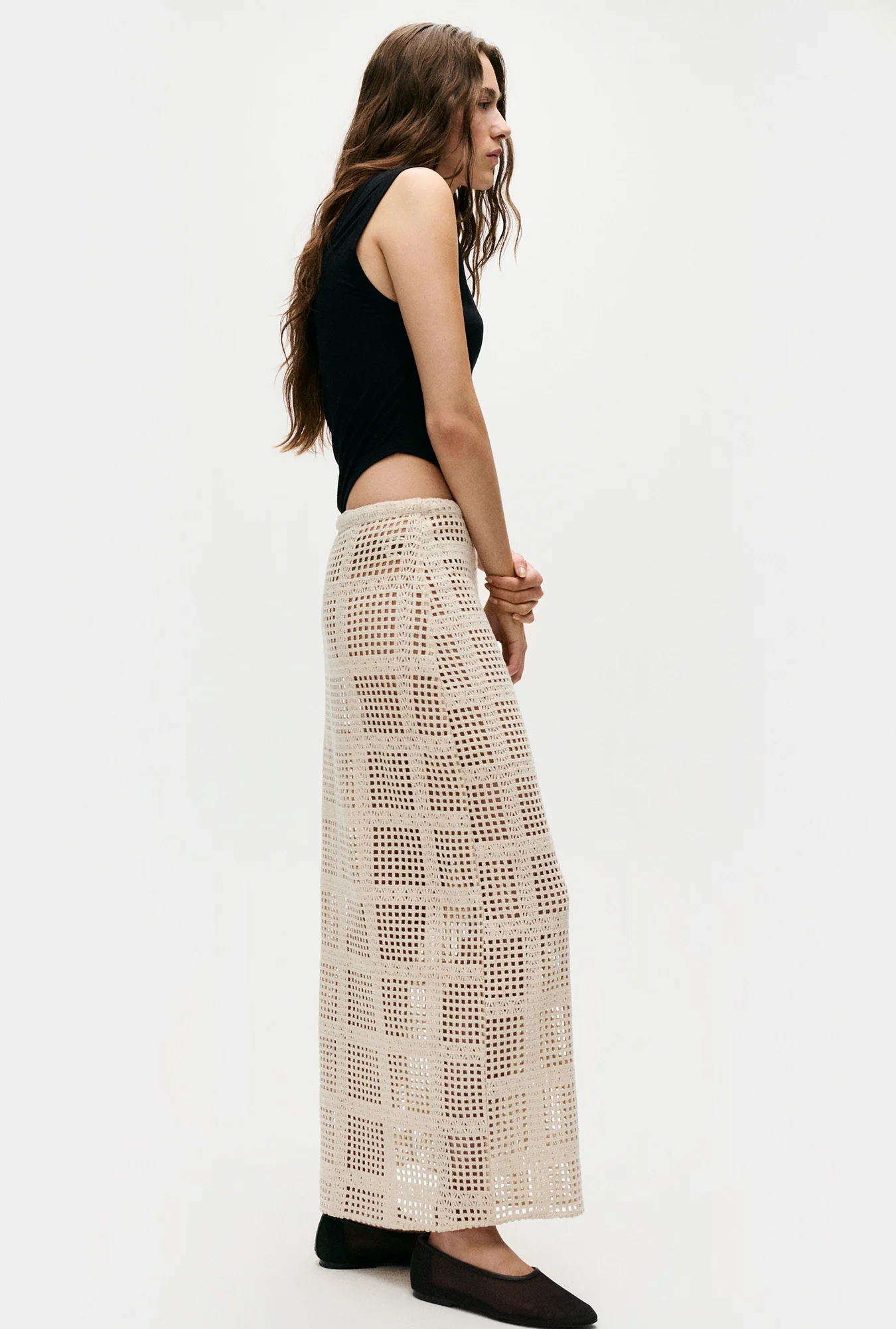 Cotton Grid Long Skirt Natural - Image 4
