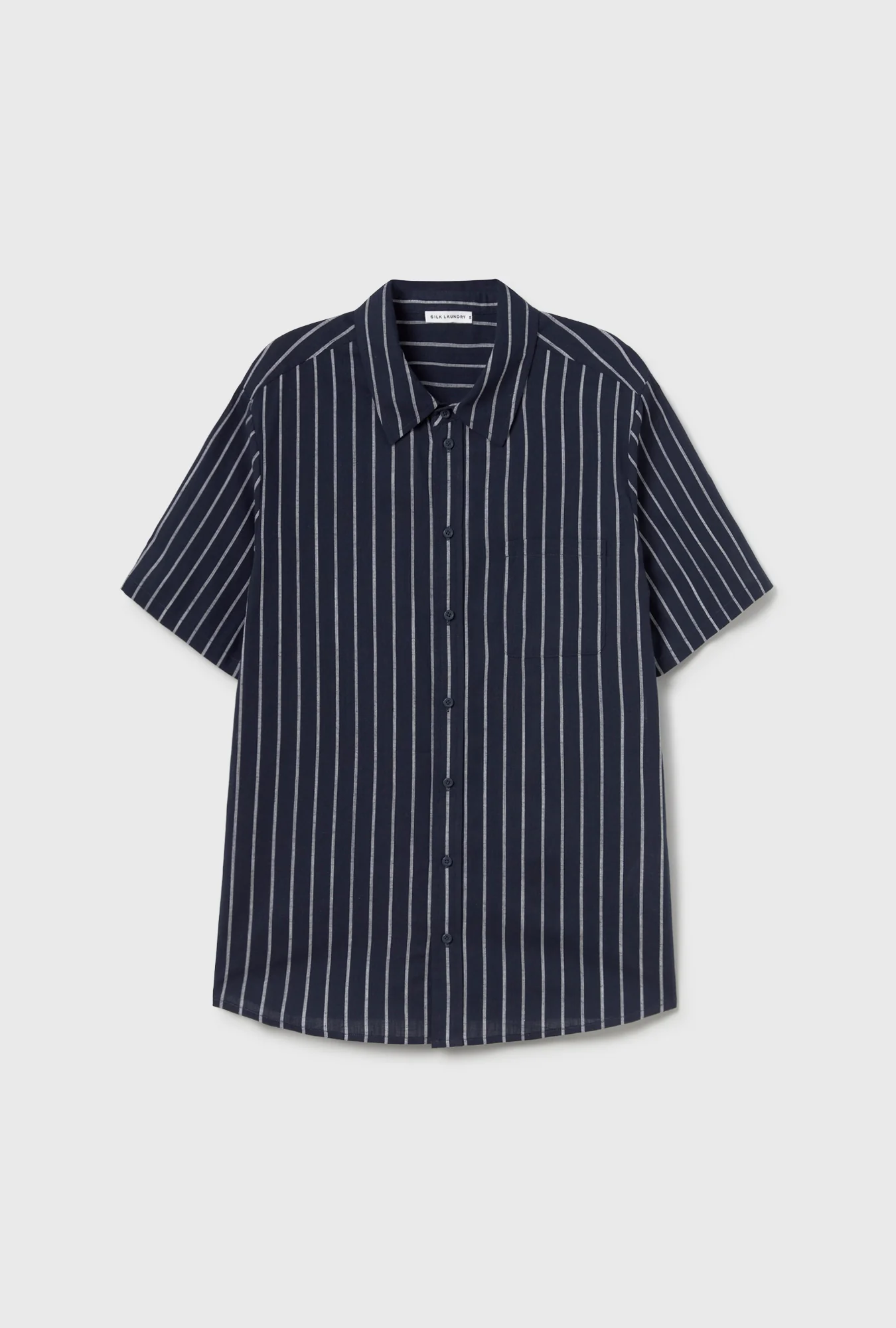 Cotton Short Sleeve Boyfriend Shirt Egret Stripe
