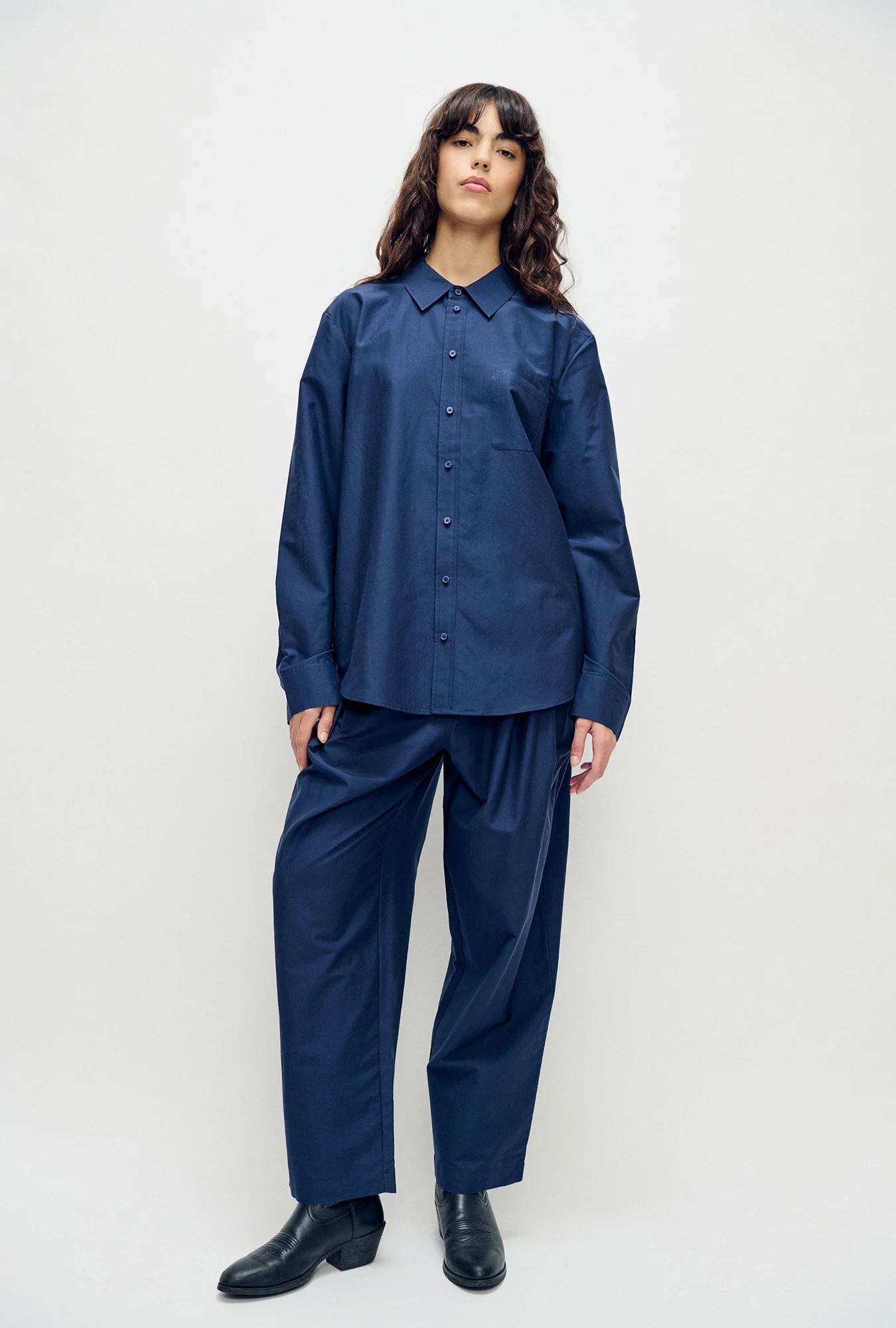Cotton Silk Boyfriend Shirt Midnight - Image 5