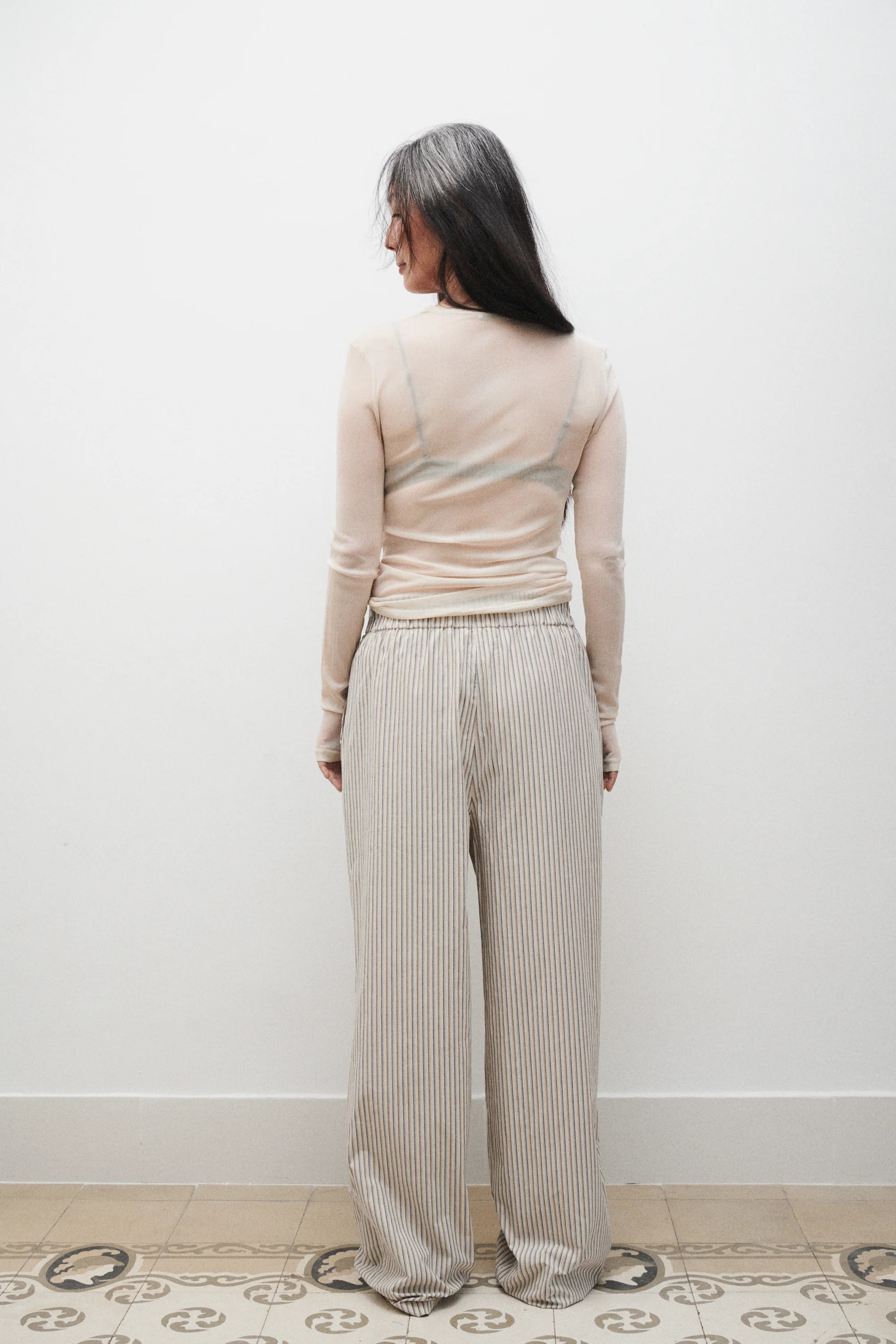 Cotton Paper Bag Pants Slate Stripe - Image 2