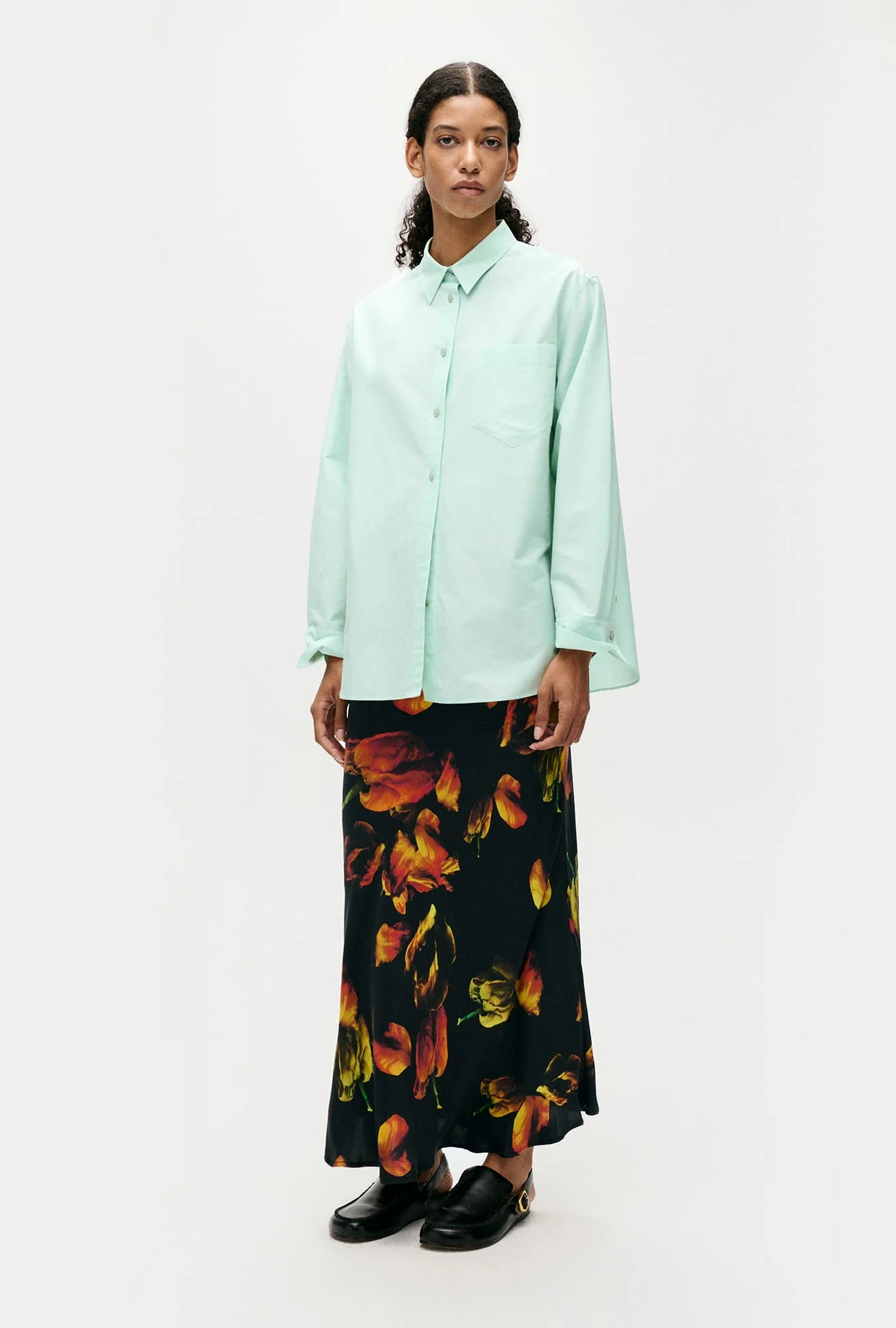 Cotton Silk Pleated Yoke Shirt Dew - Image 2