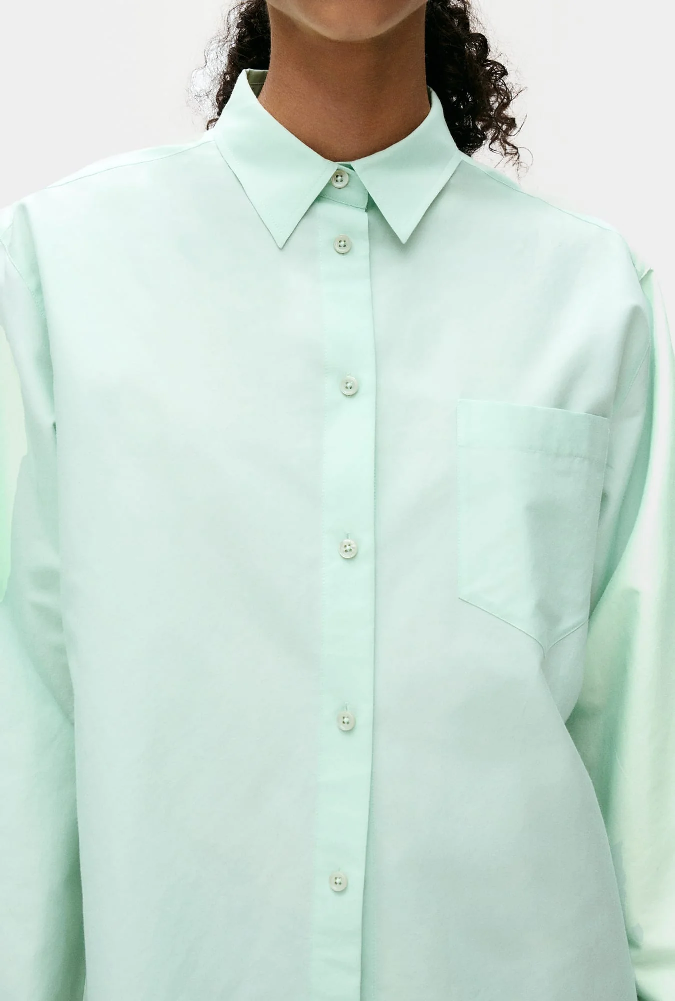 Cotton Silk Pleated Yoke Shirt Dew - Image 4