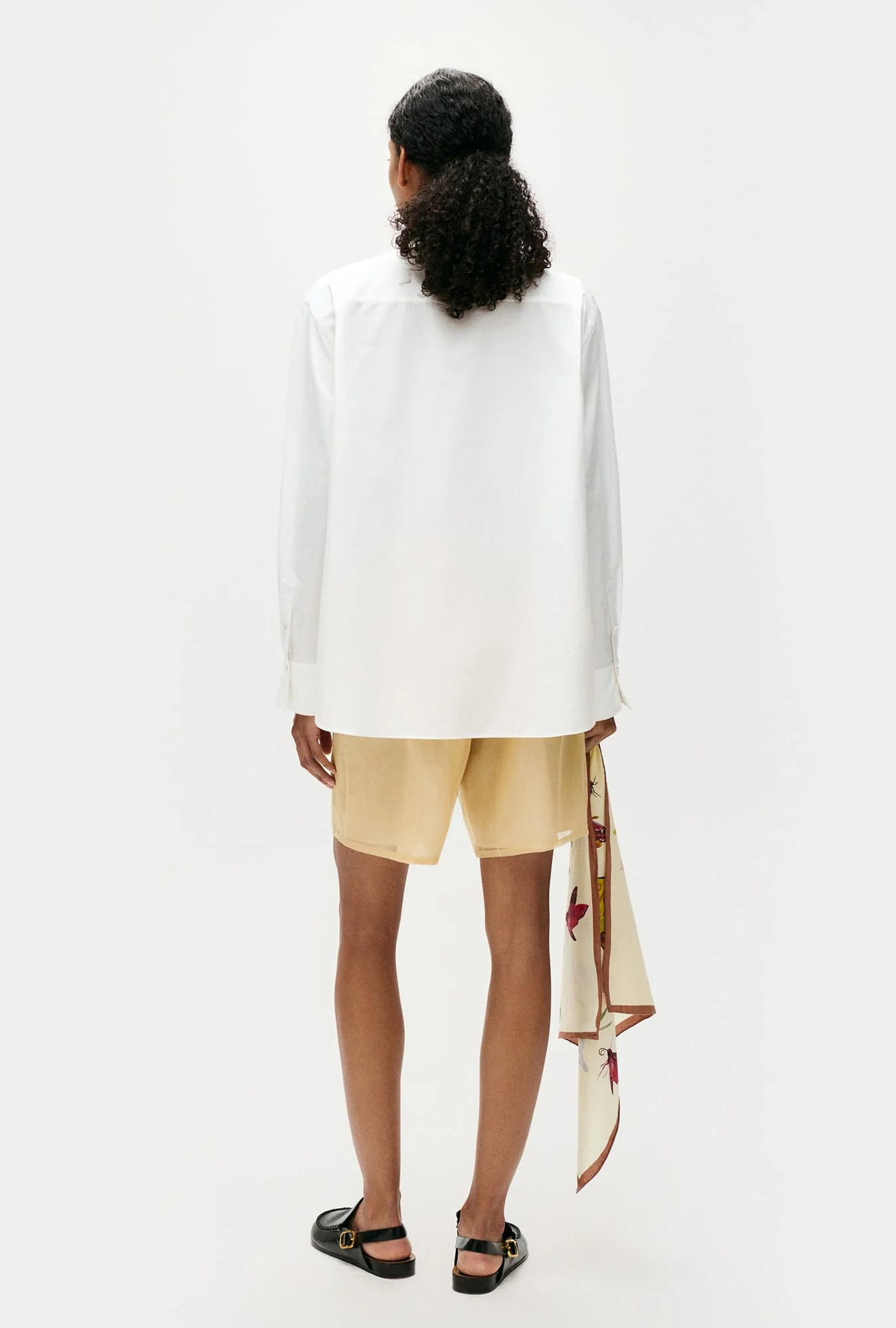 Cotton Silk Pleated Yoke Shirt White - Image 3