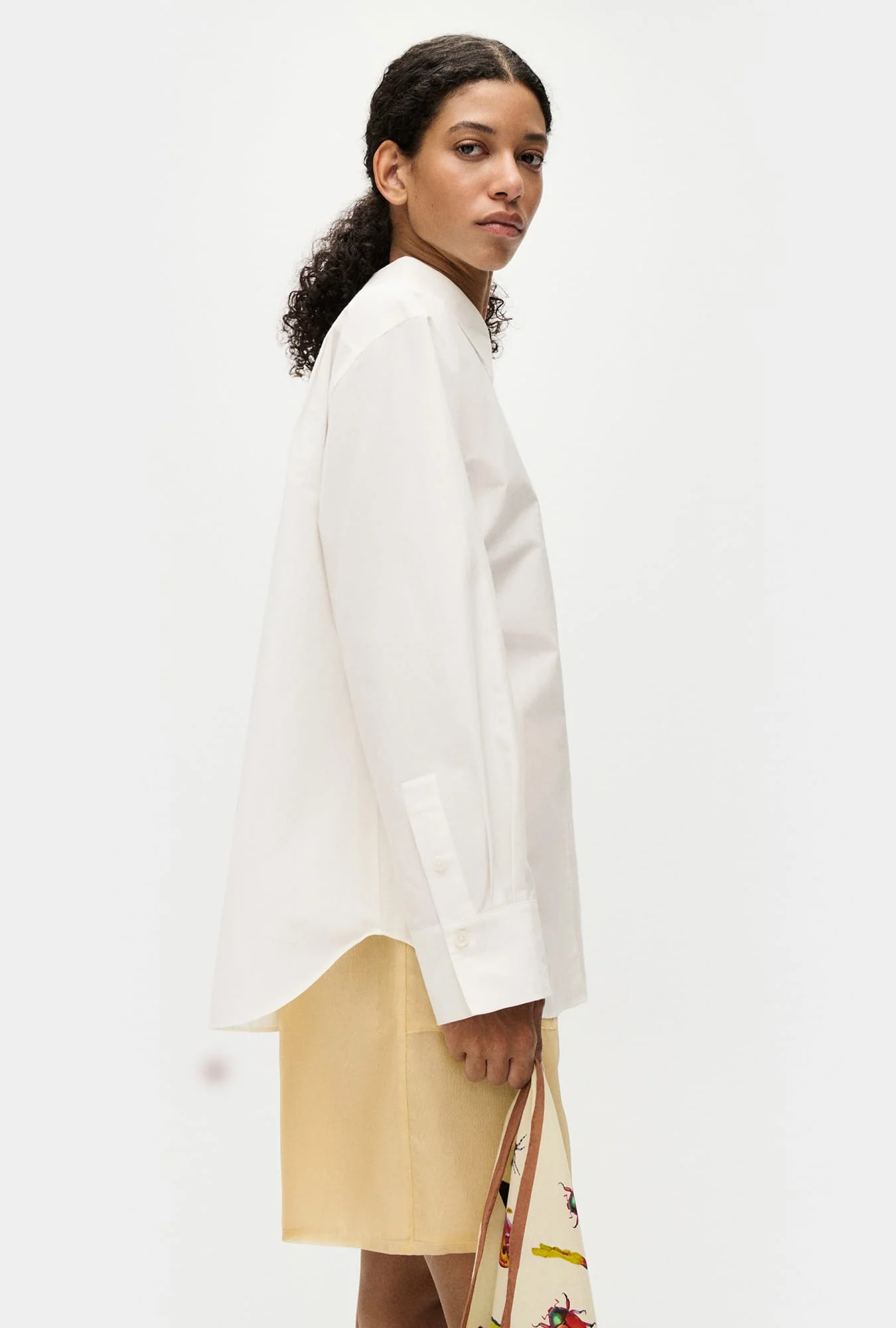 Cotton Silk Pleated Yoke Shirt White - Image 4