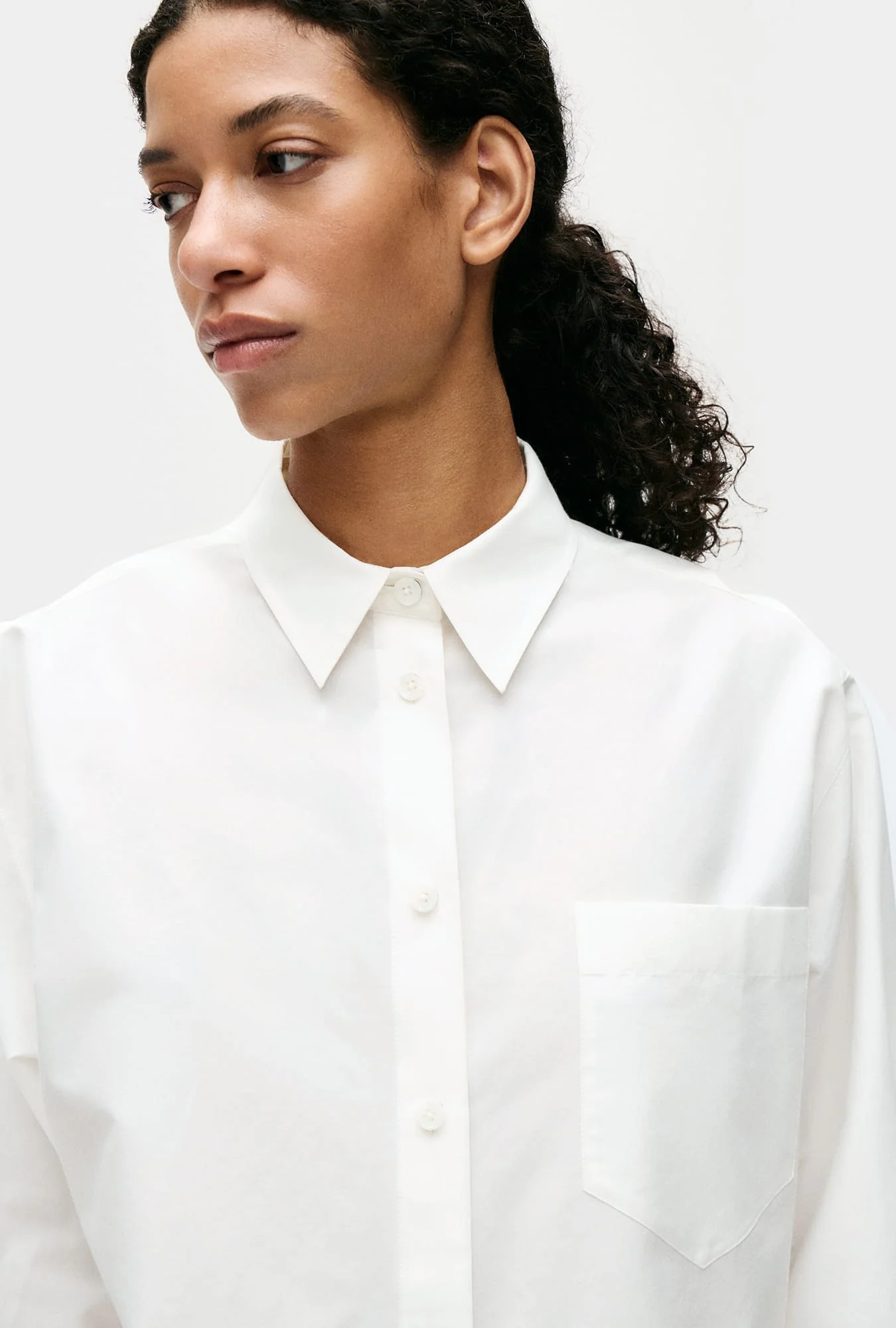 Cotton Silk Pleated Yoke Shirt White - Image 5