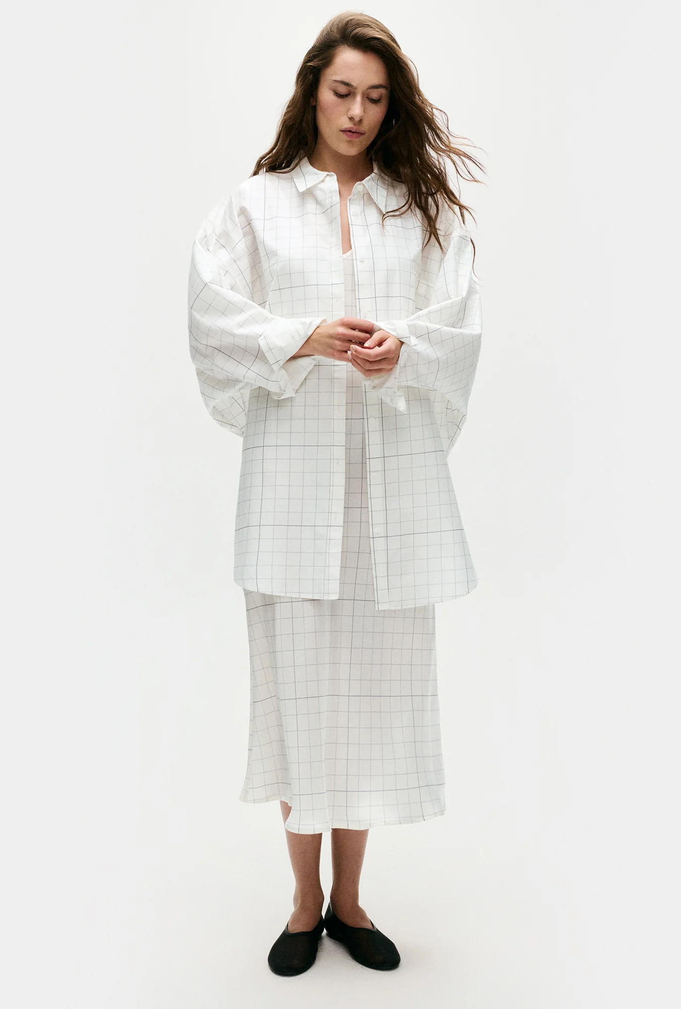 Cotton Silk Round Shirt Grid - Image 2