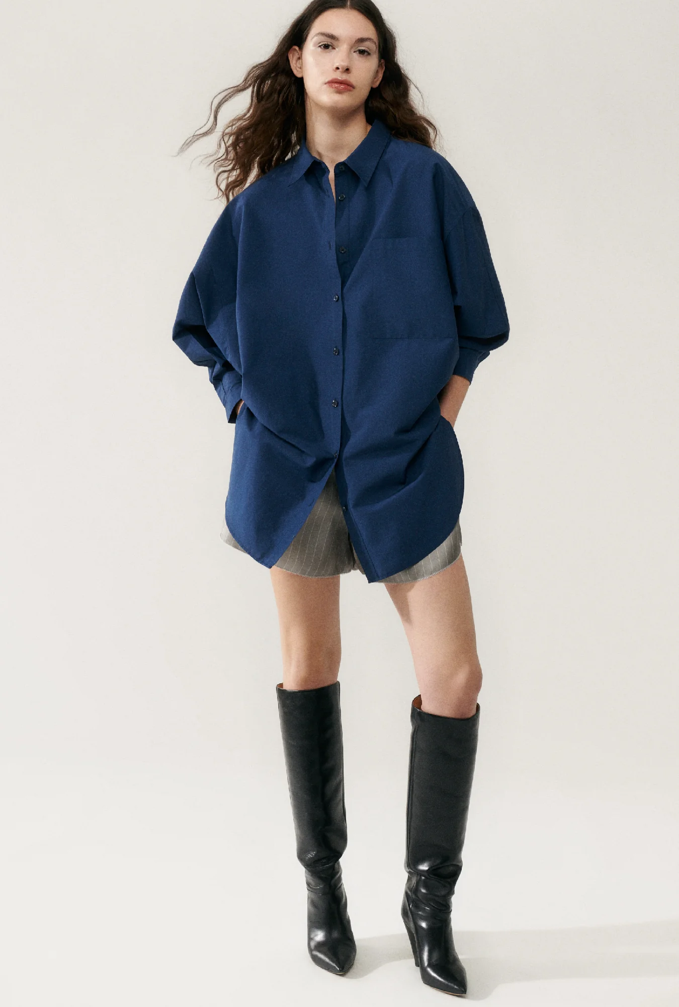 Cotton Silk Round Shirt Midnight - Image 5