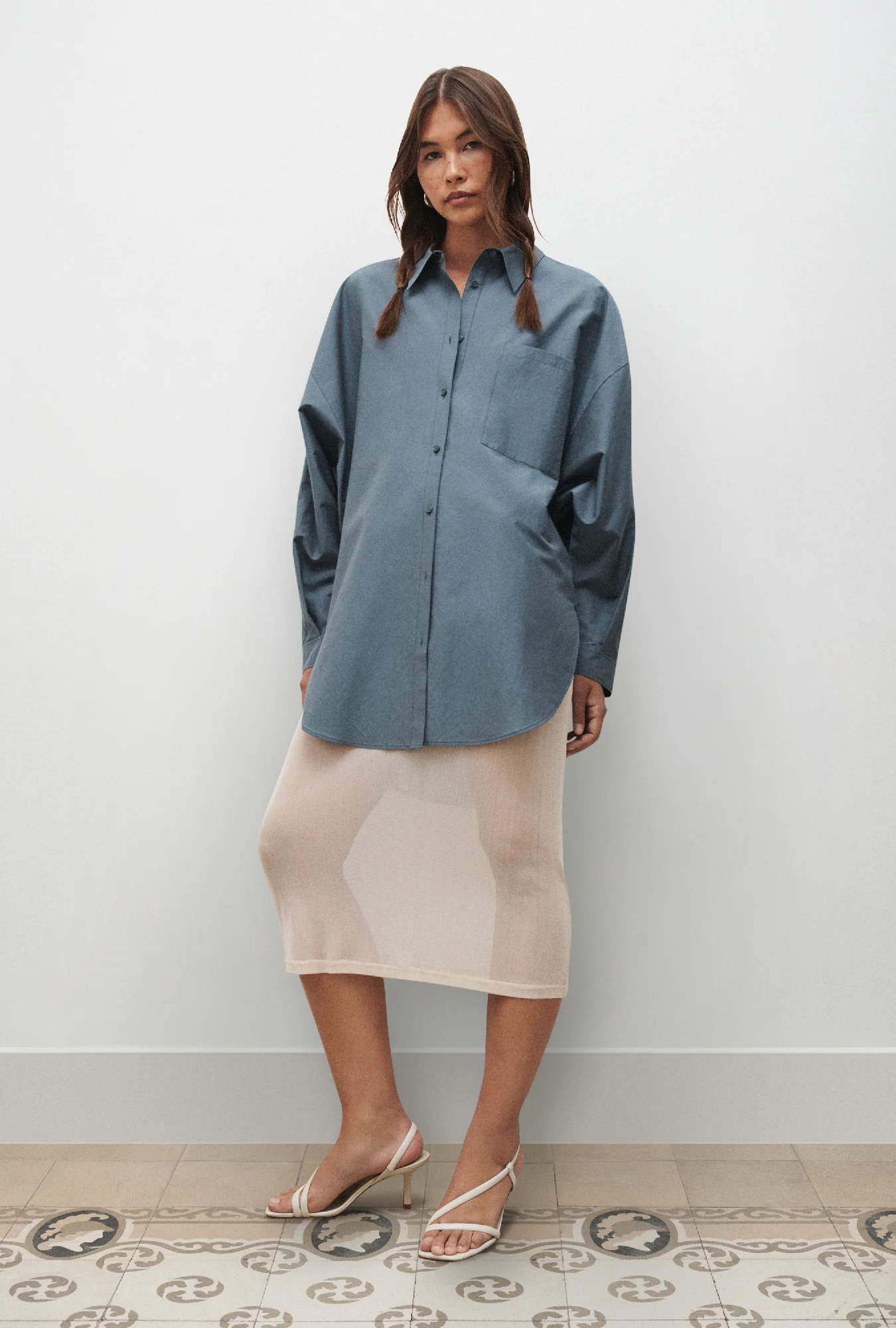 Cotton Silk Round Shirt Slate - Image 2
