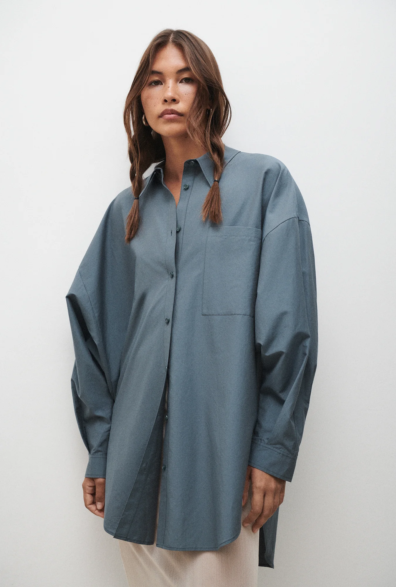 Cotton Silk Round Shirt Slate - Image 3