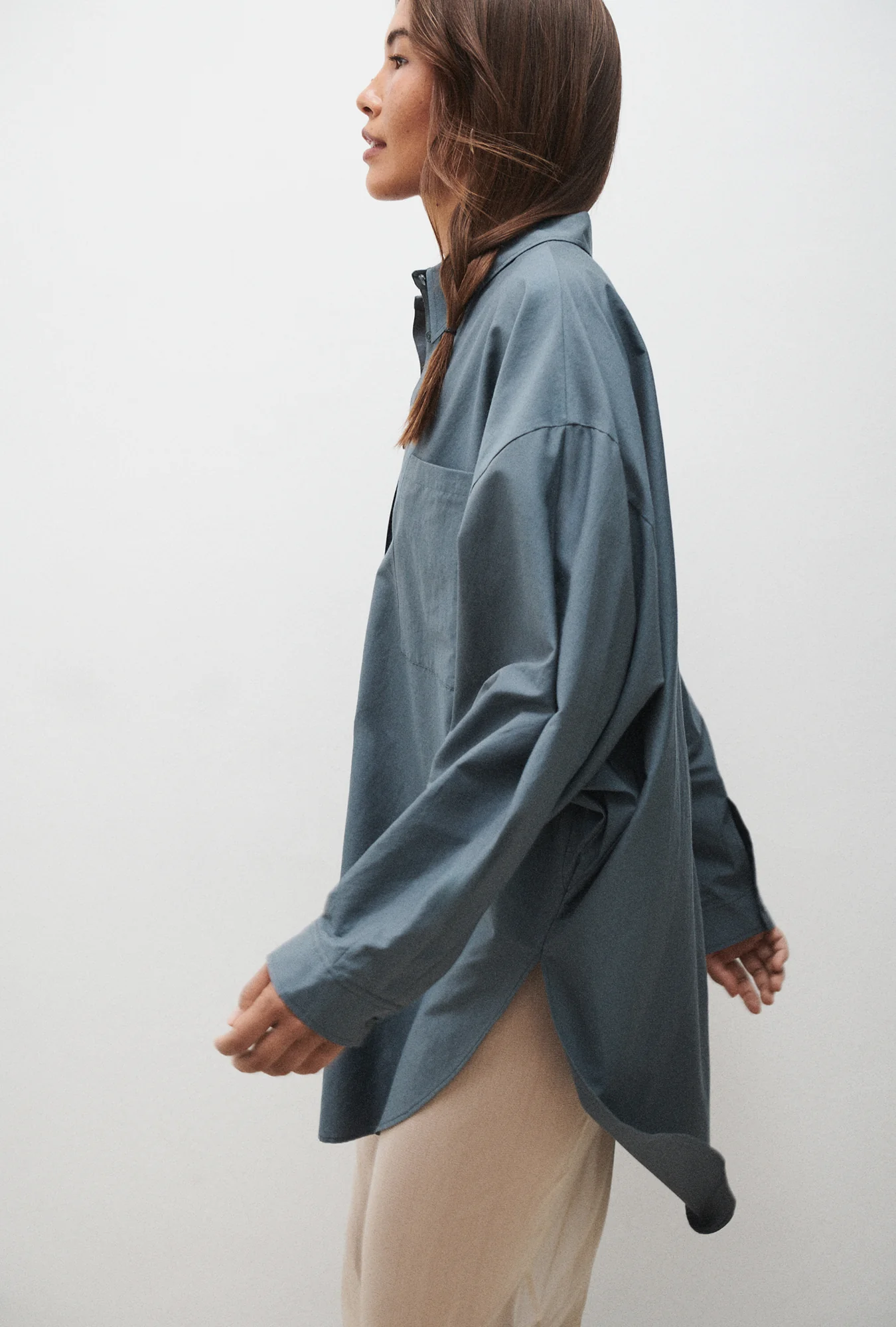 Cotton Silk Round Shirt Slate - Image 4
