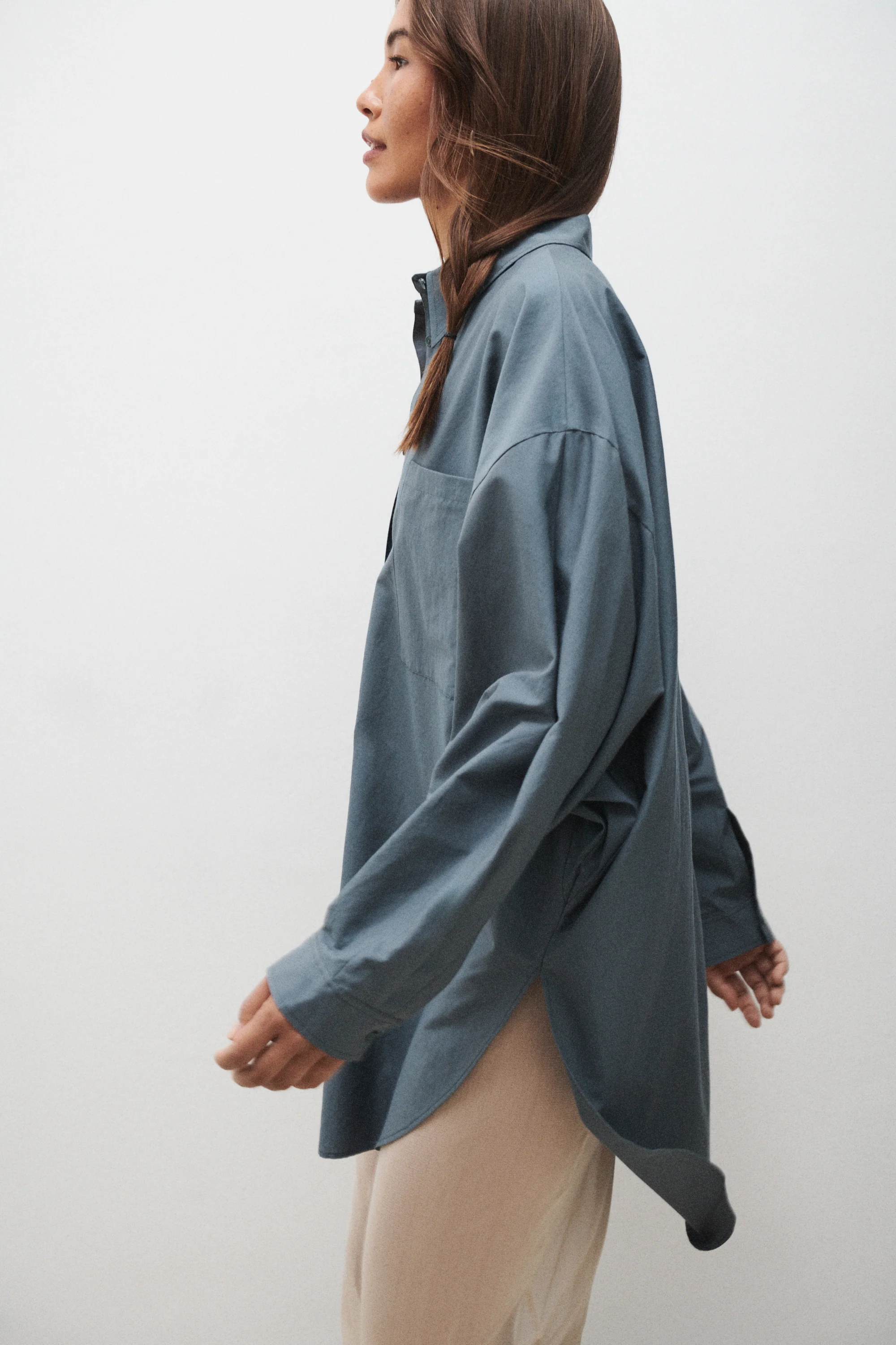 Cotton Silk Round Shirt Slate - Image 5
