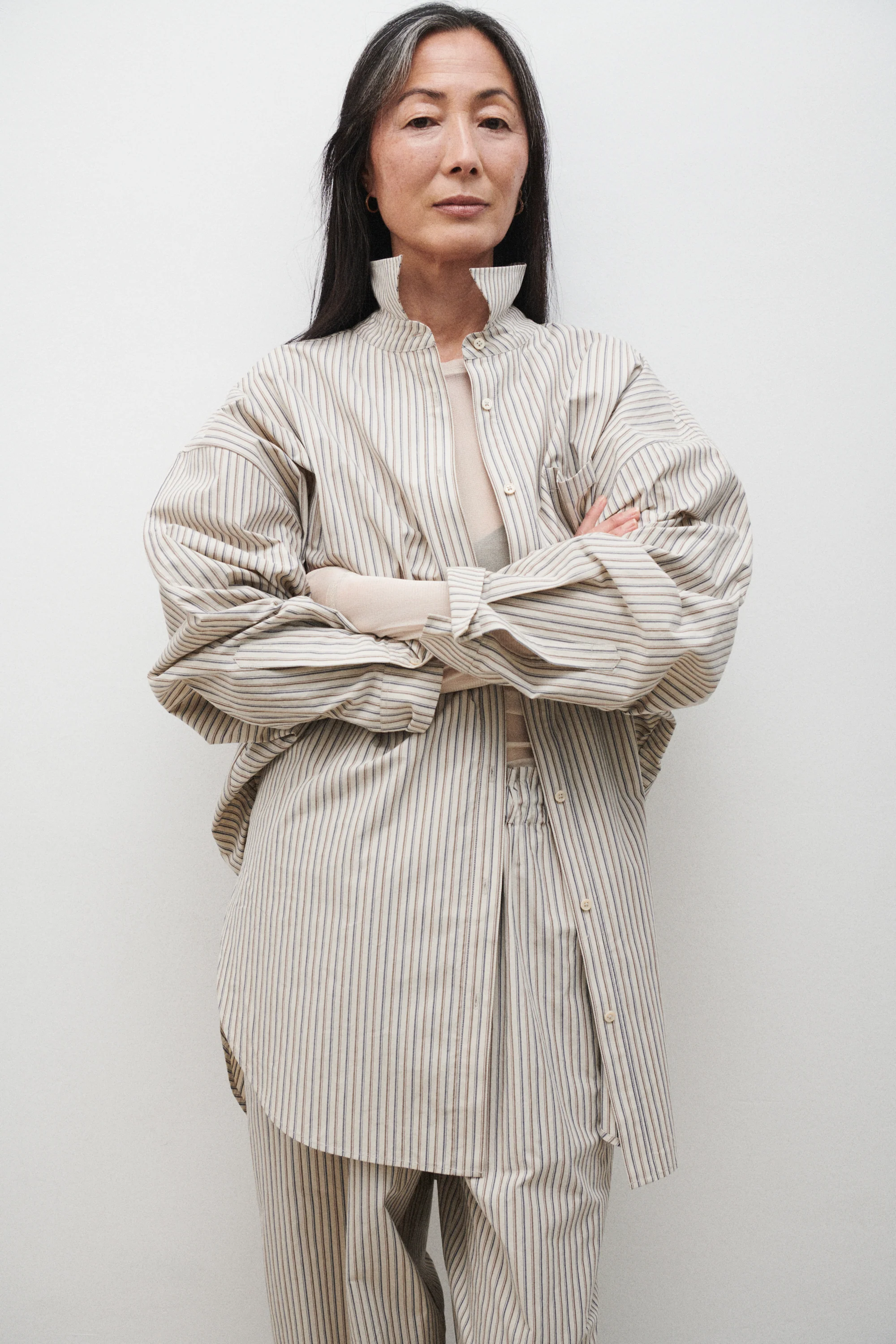 Cotton Round Shirt Slate Stripe - Image 5