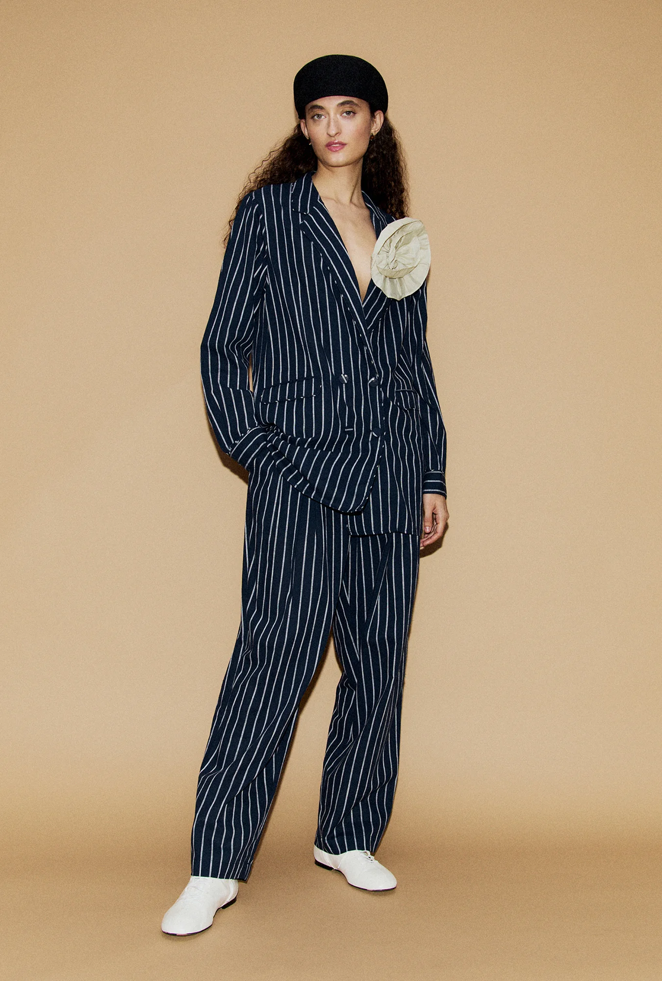 Cotton Slouch Pants Egret Stripe - Image 2