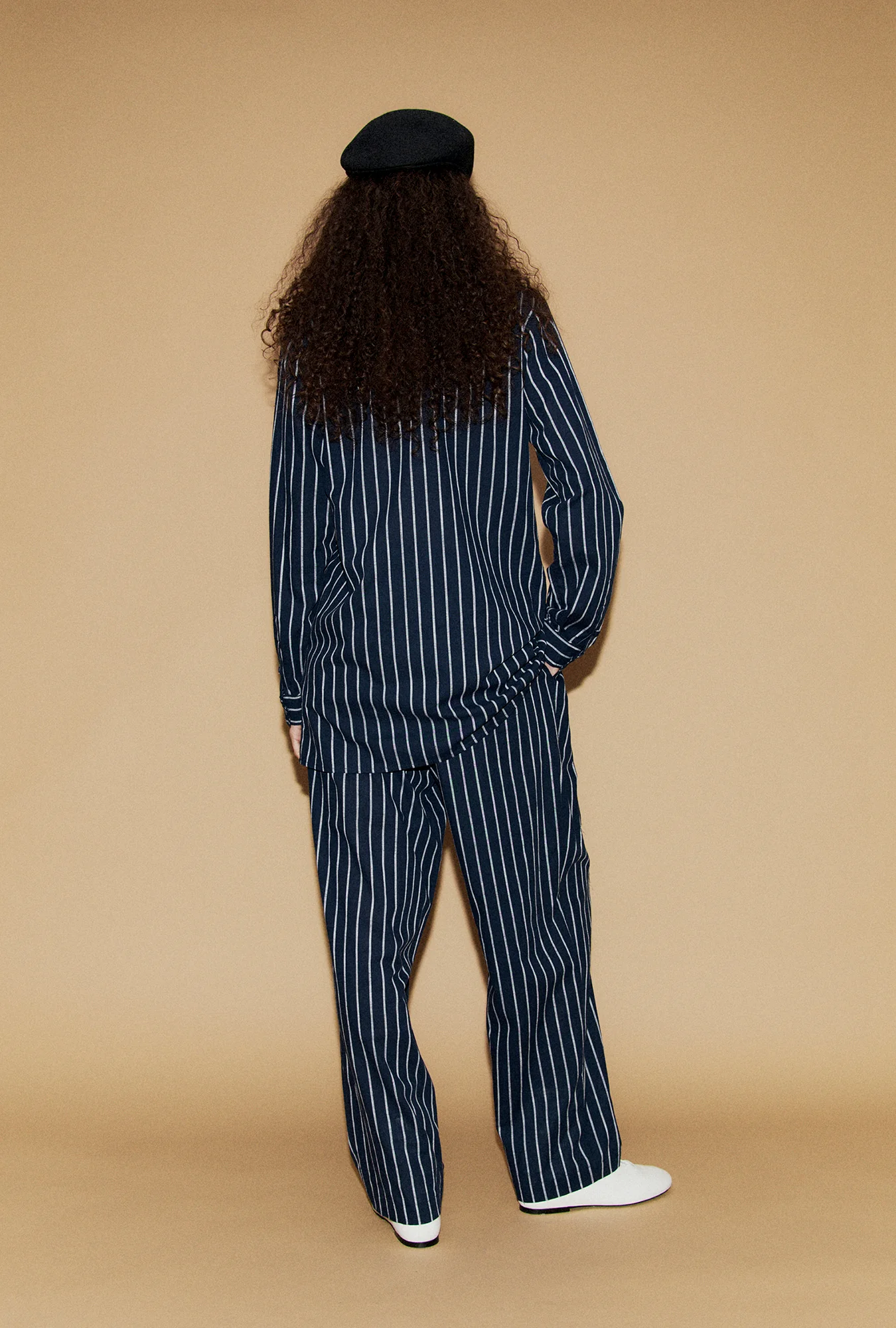 Cotton Slouch Pants Egret Stripe - Image 3