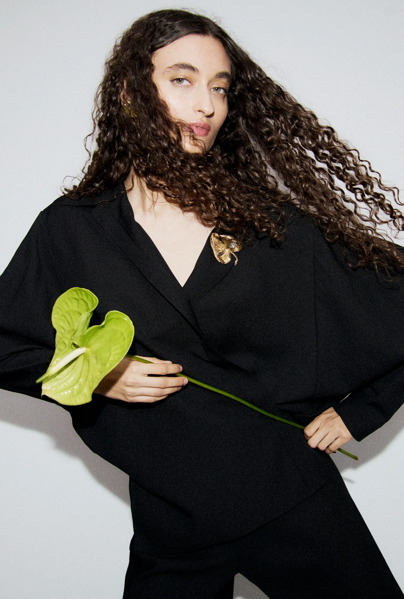 Wool Silk Crossover Shirt Black - Image 2