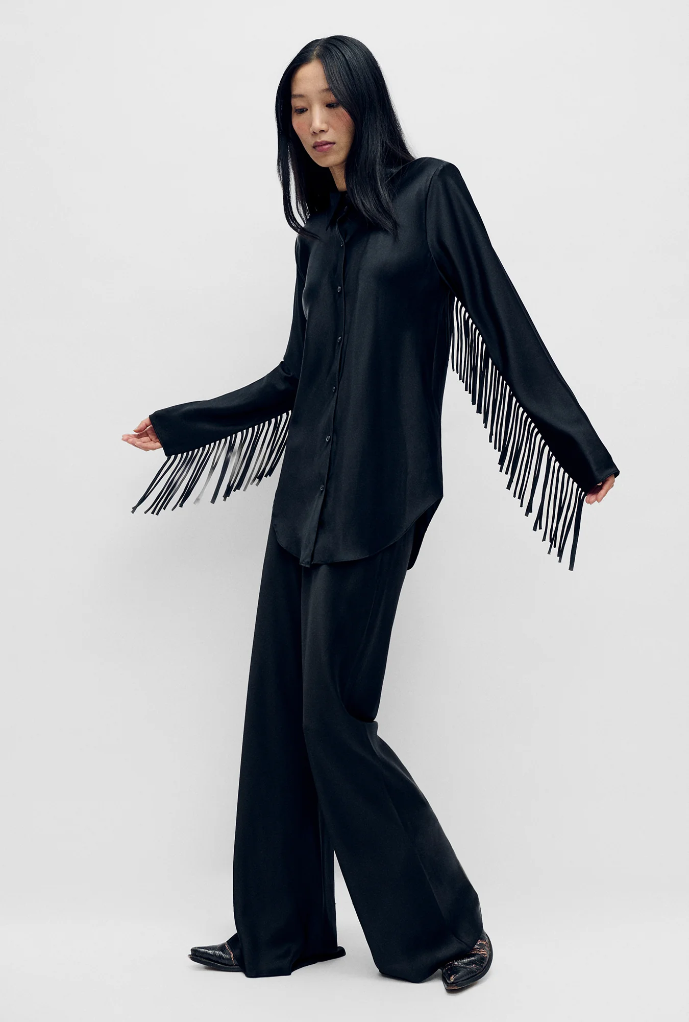 Fringe Bias Cut Shirt Black - Image 2