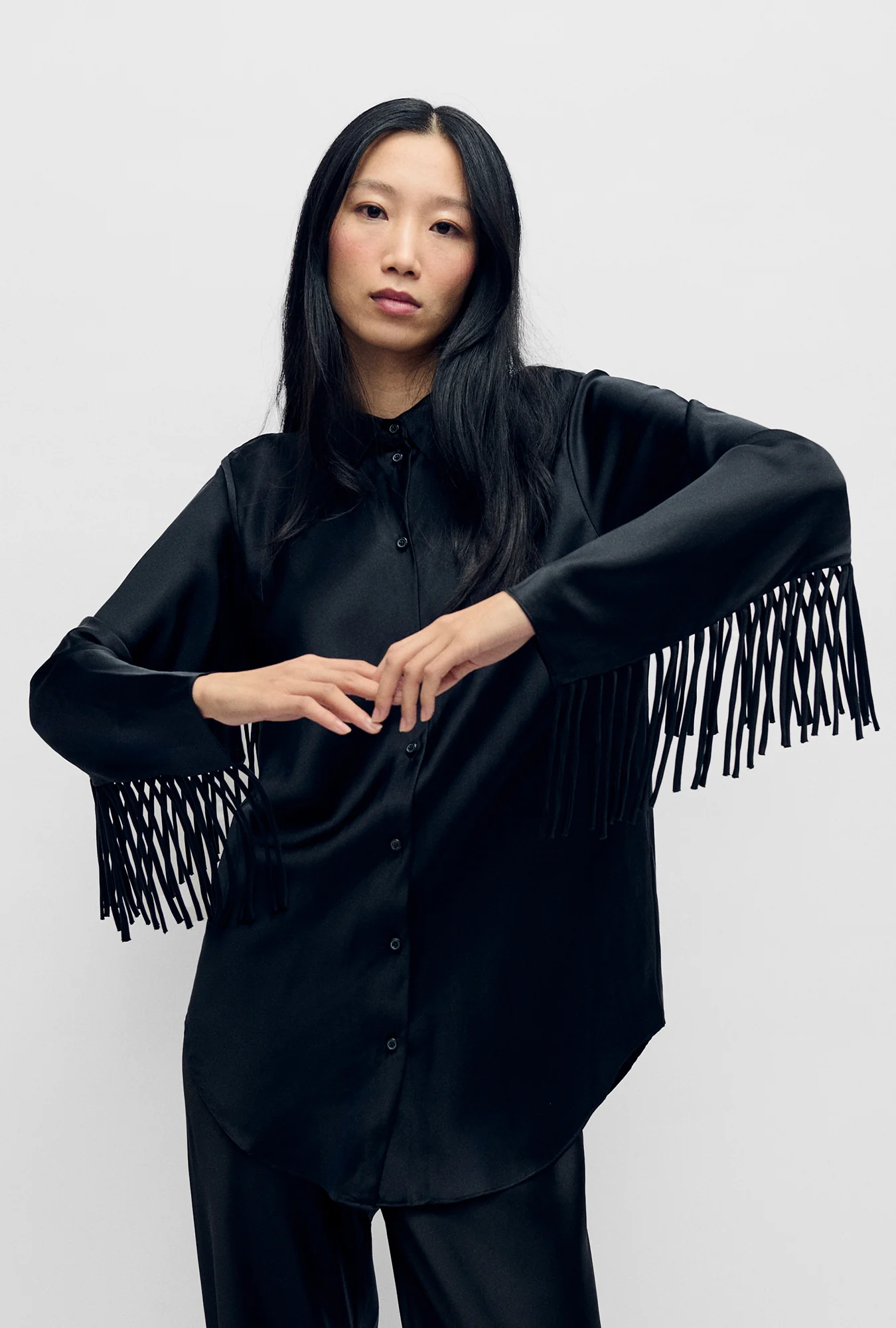 Fringe Bias Cut Shirt Black - Image 4