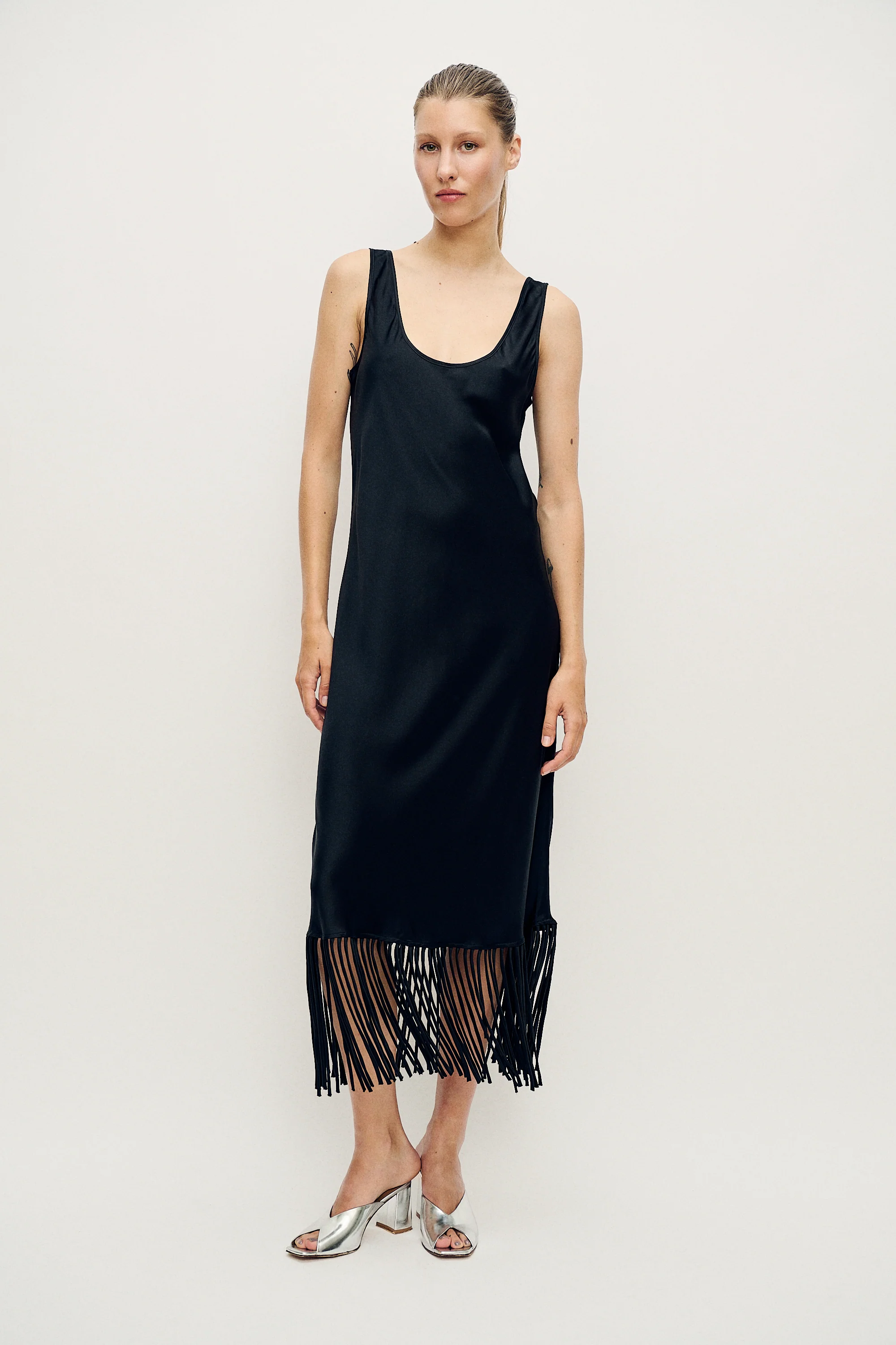 Fringe Scoop Neck Dress Black - Image 2