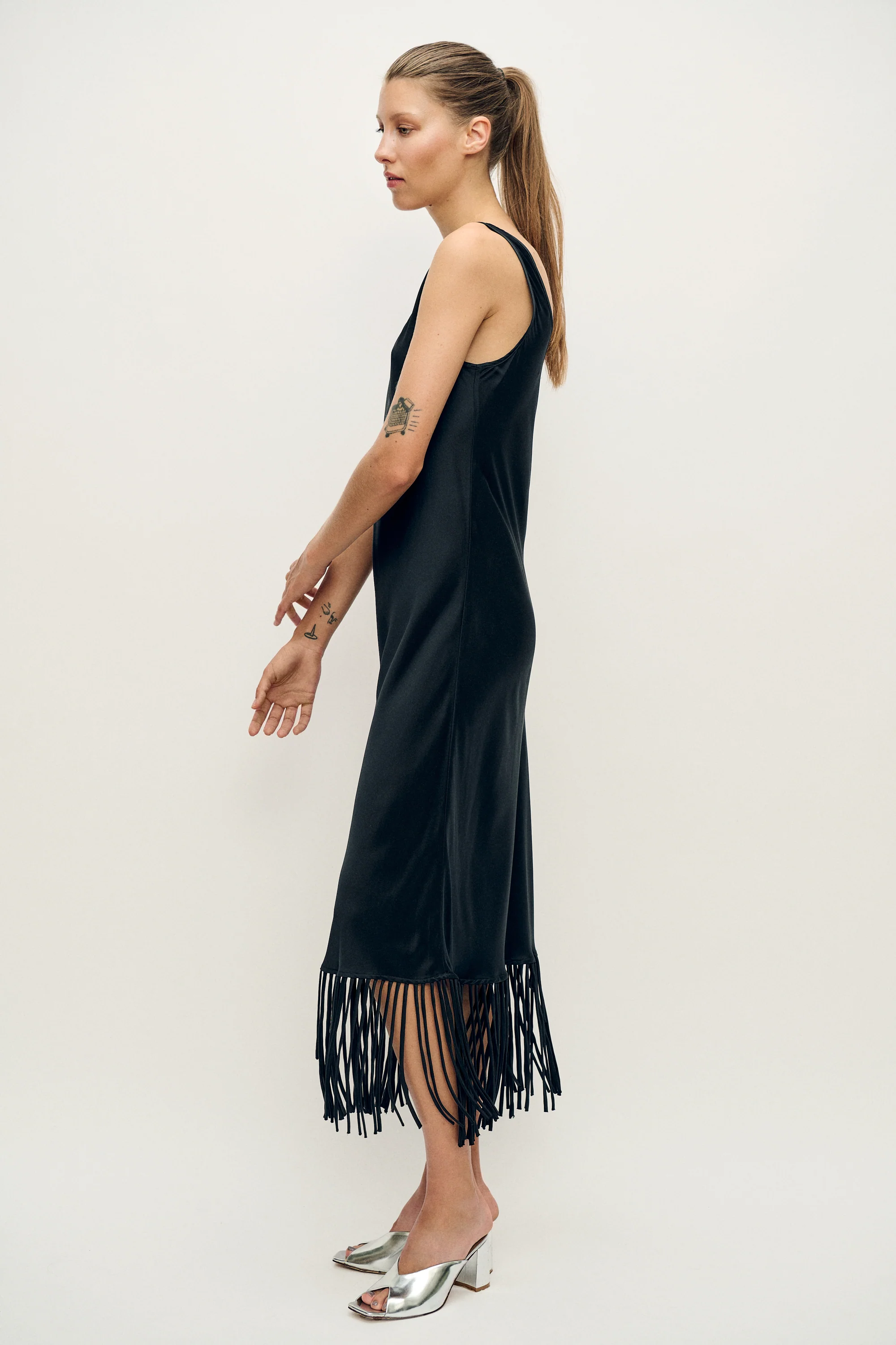 Fringe Scoop Neck Dress Black - Image 3