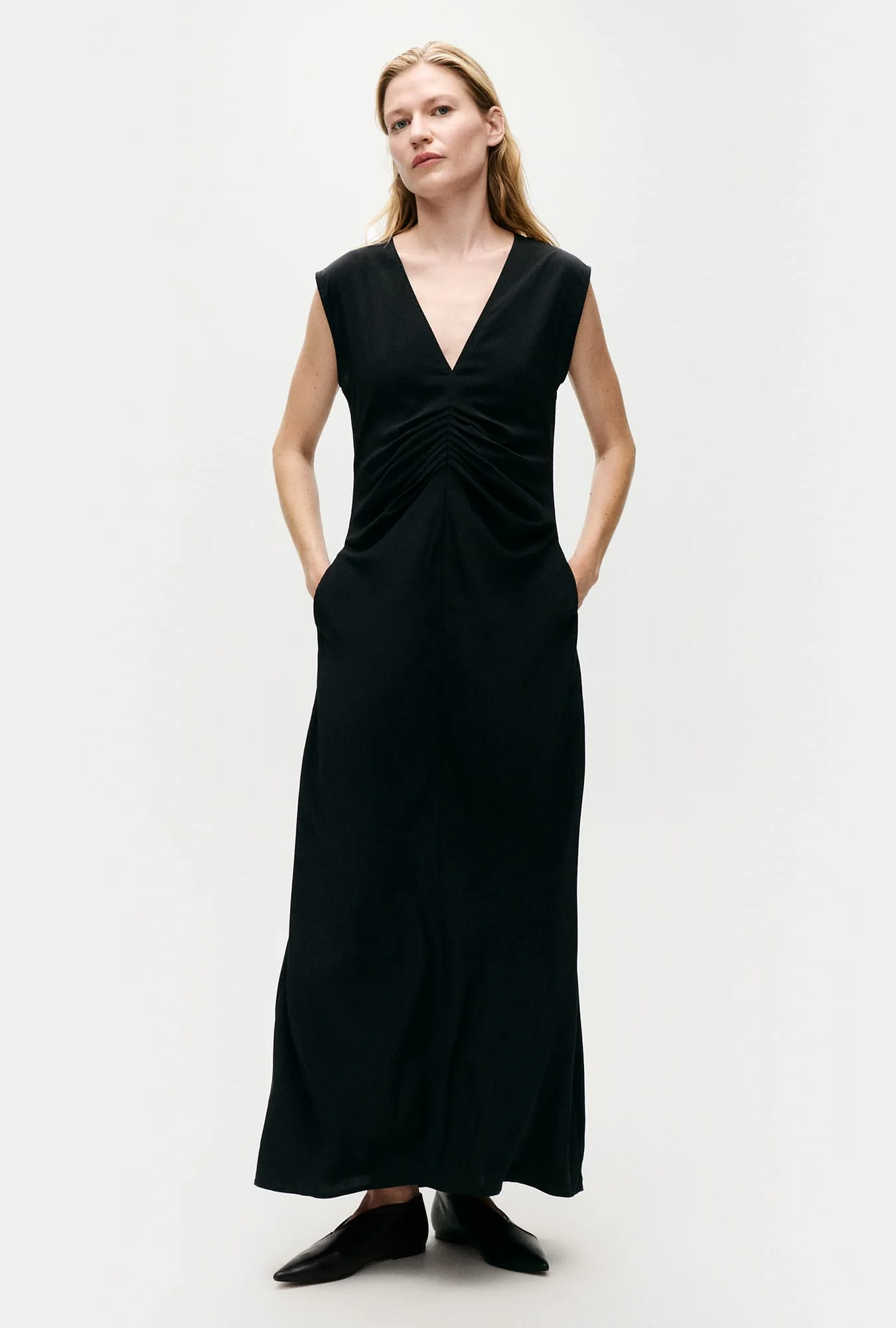 Habotai Pleated Dress Black - Image 2
