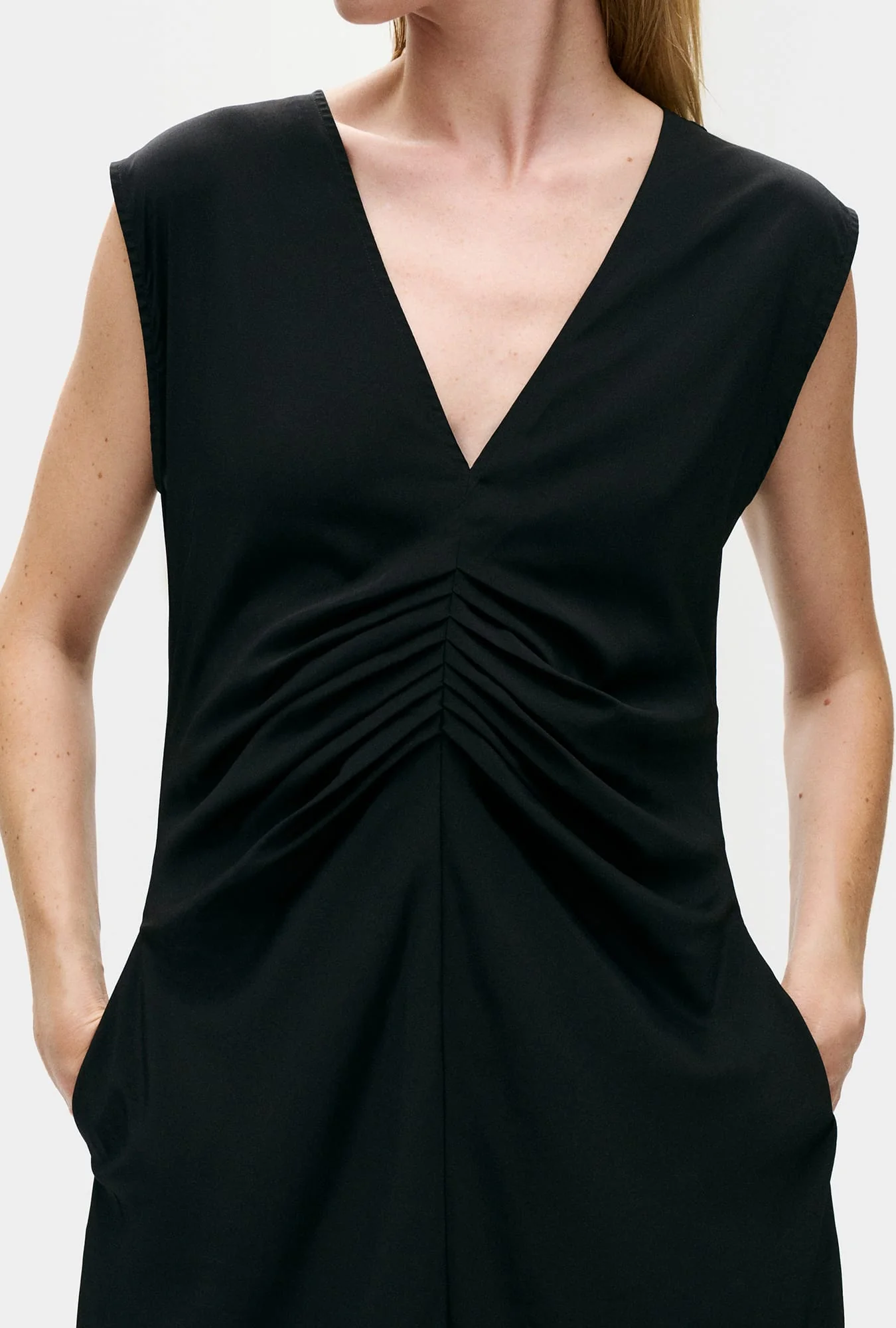 Habotai Pleated Dress Black - Image 4