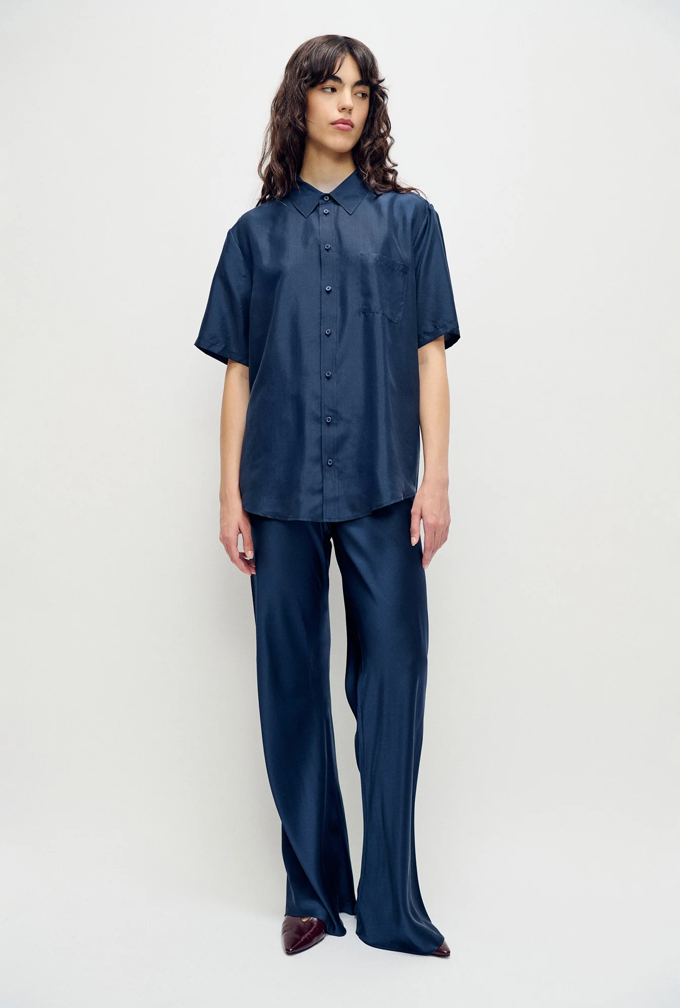Habotai Short Sleeve Boyfriend Shirt Midnight - Image 5