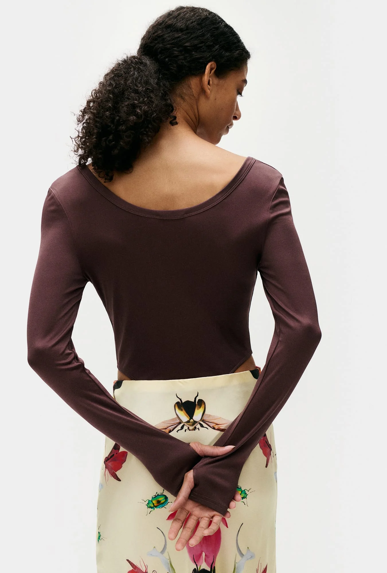Jersey Modal Long Sleeve Cutaway Bodysuit Cacao - Image 3