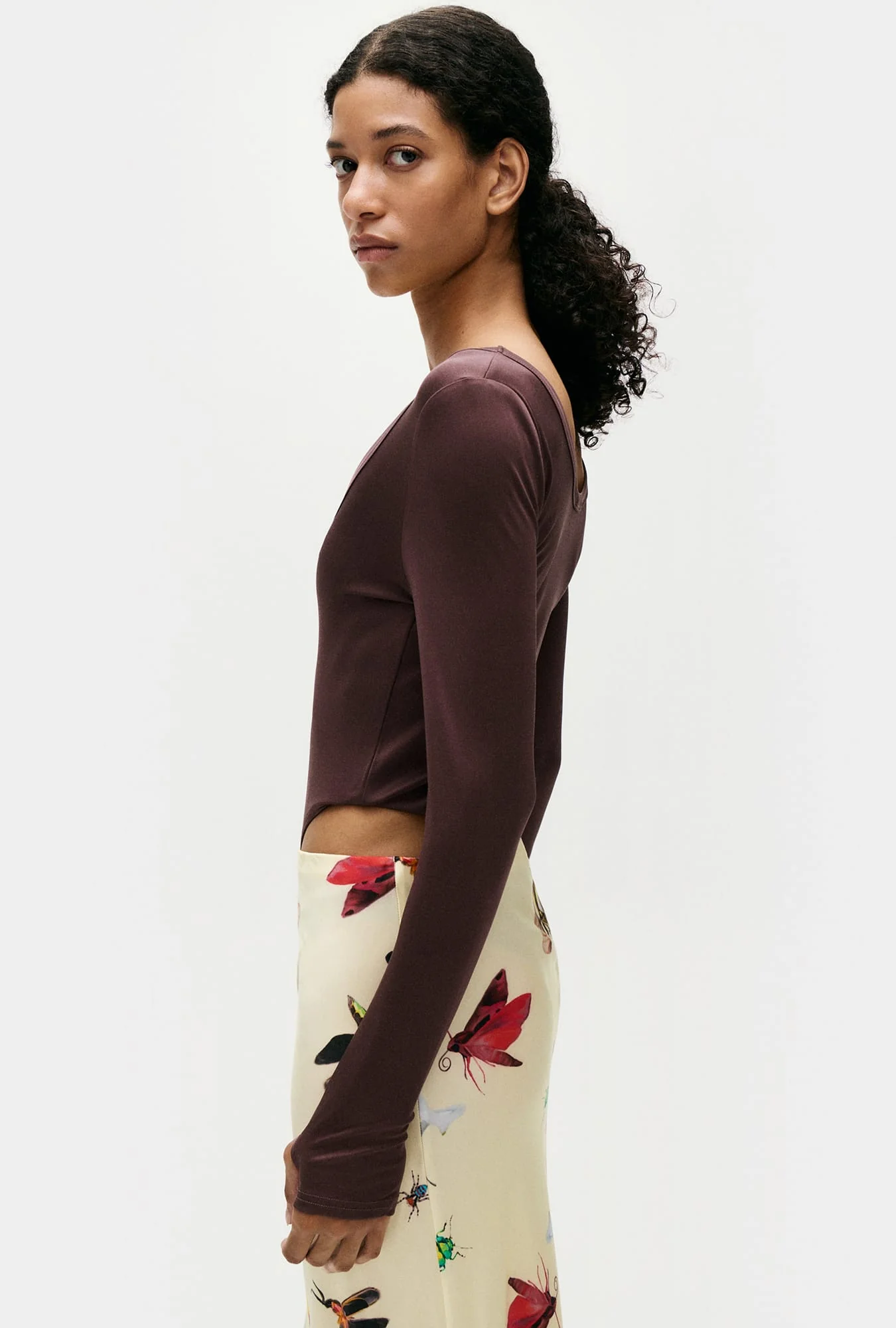 Jersey Modal Long Sleeve Cutaway Bodysuit Cacao - Image 4